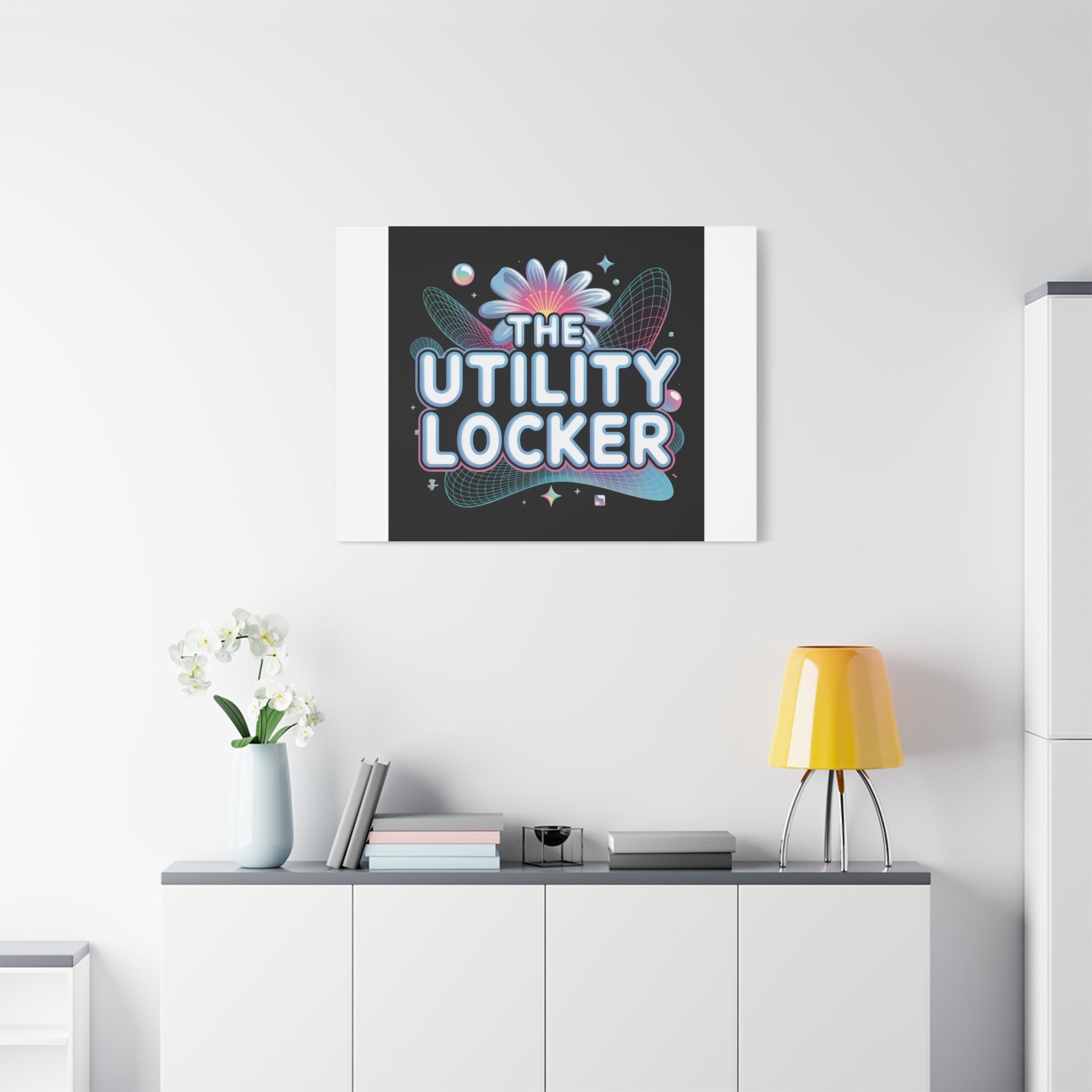 Y2K Cyber Holo 'The Utility Locker' Canvas | Retro Tech Print, Chrome Text