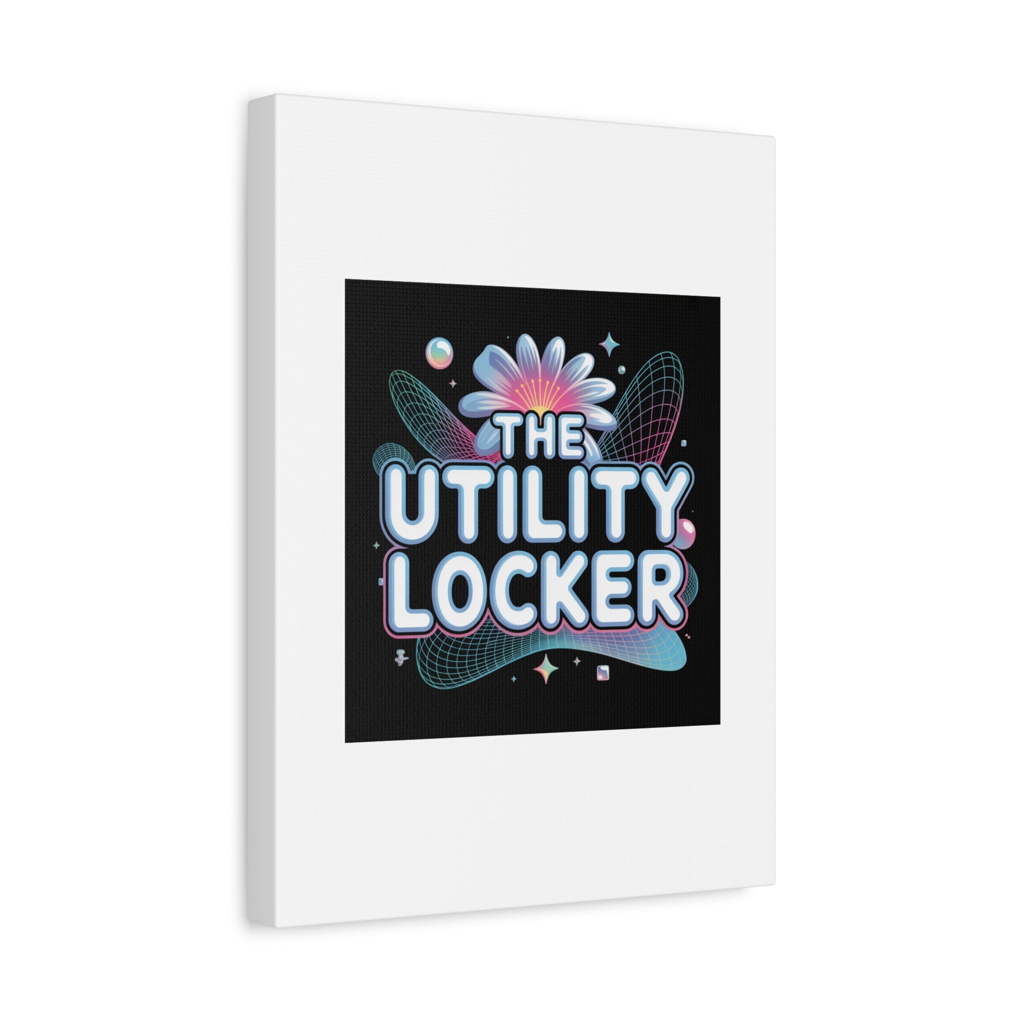 Y2K Cyber Holo 'The Utility Locker' Canvas | Retro Tech Print, Chrome Text