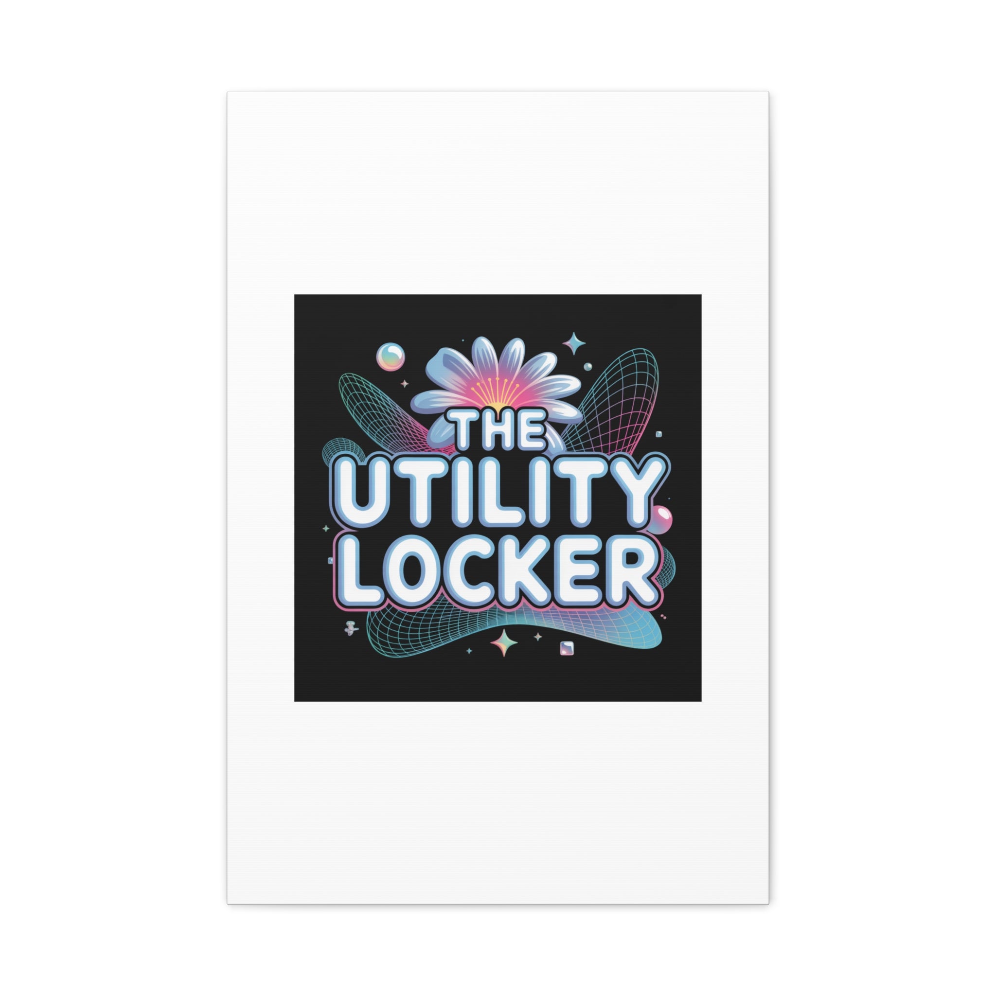 Y2K Cyber Holo 'The Utility Locker' Canvas | Retro Tech Print, Chrome Text