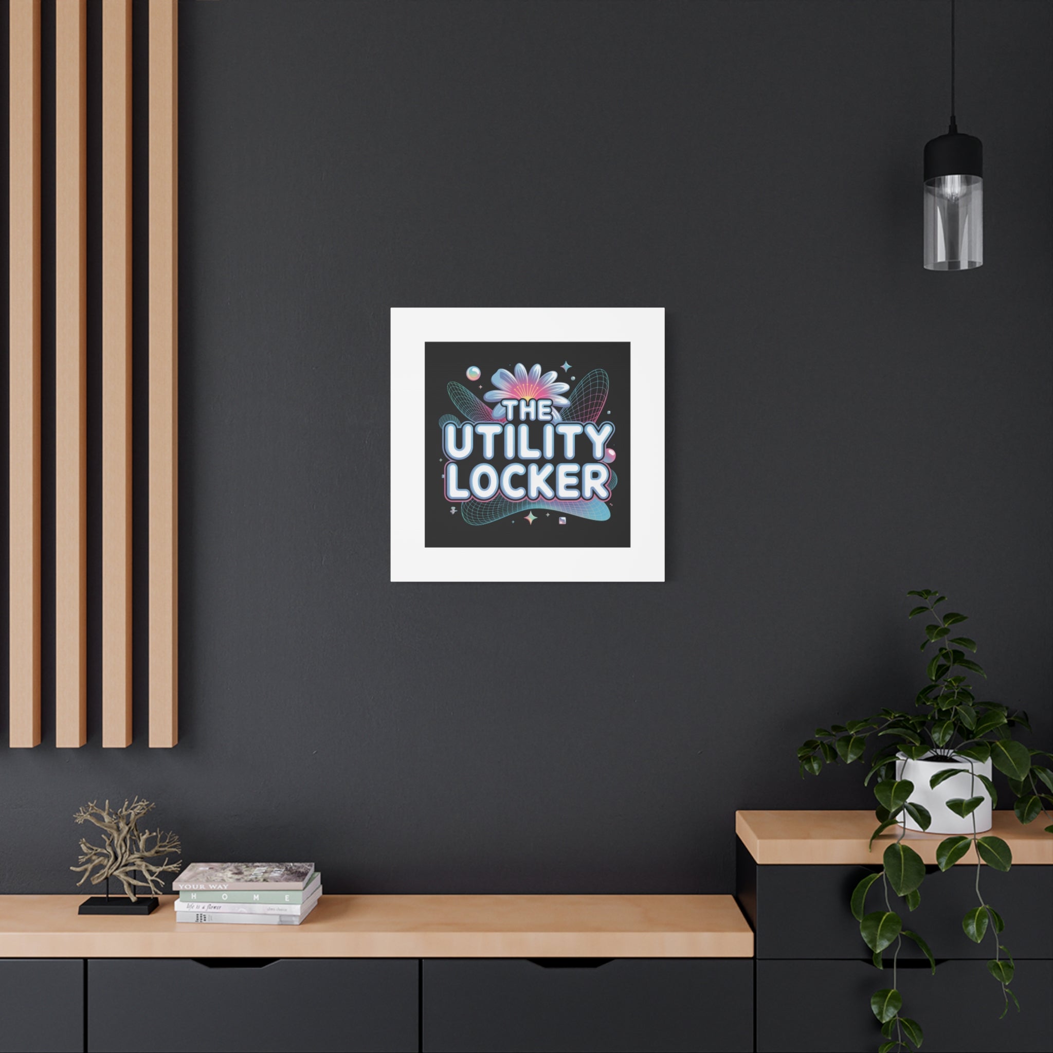 Y2K Cyber Holo 'The Utility Locker' Canvas | Retro Tech Print, Chrome Text