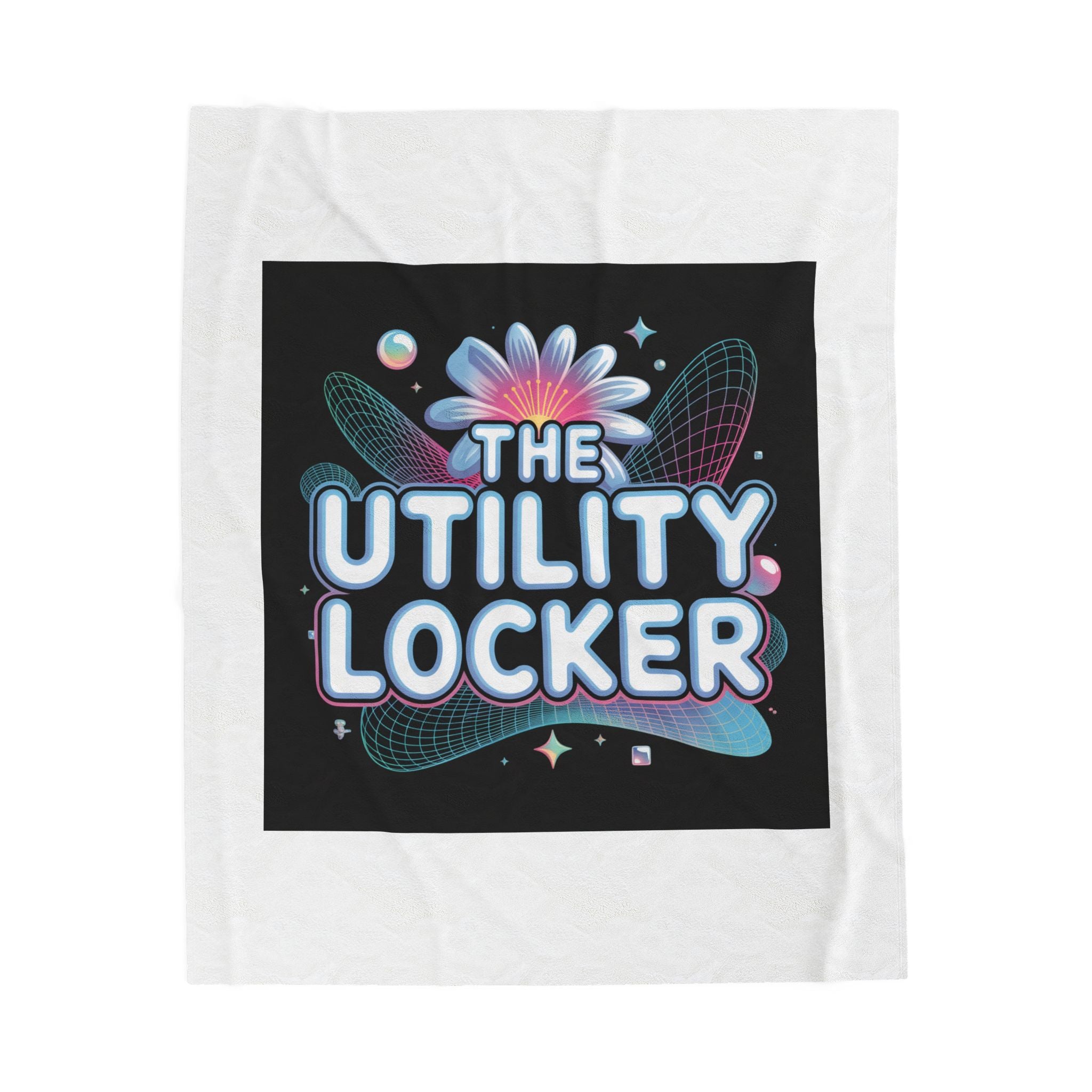 Cyber Holo "The Utility Locker" Plush Blanket | Y2K cyber nostalgia, retro tech print