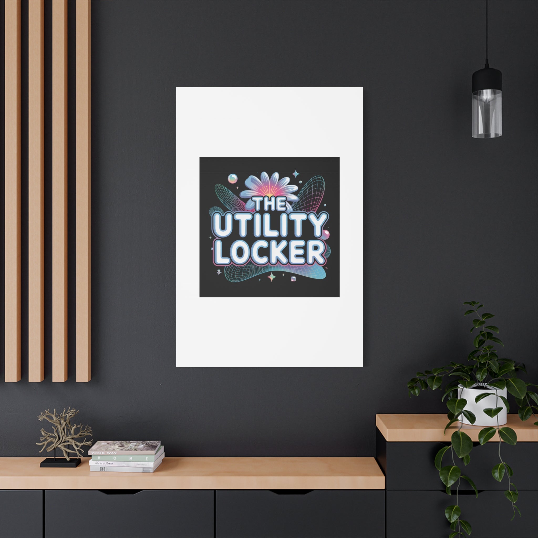 Y2K Cyber Holo 'The Utility Locker' Canvas | Retro Tech Print, Chrome Text