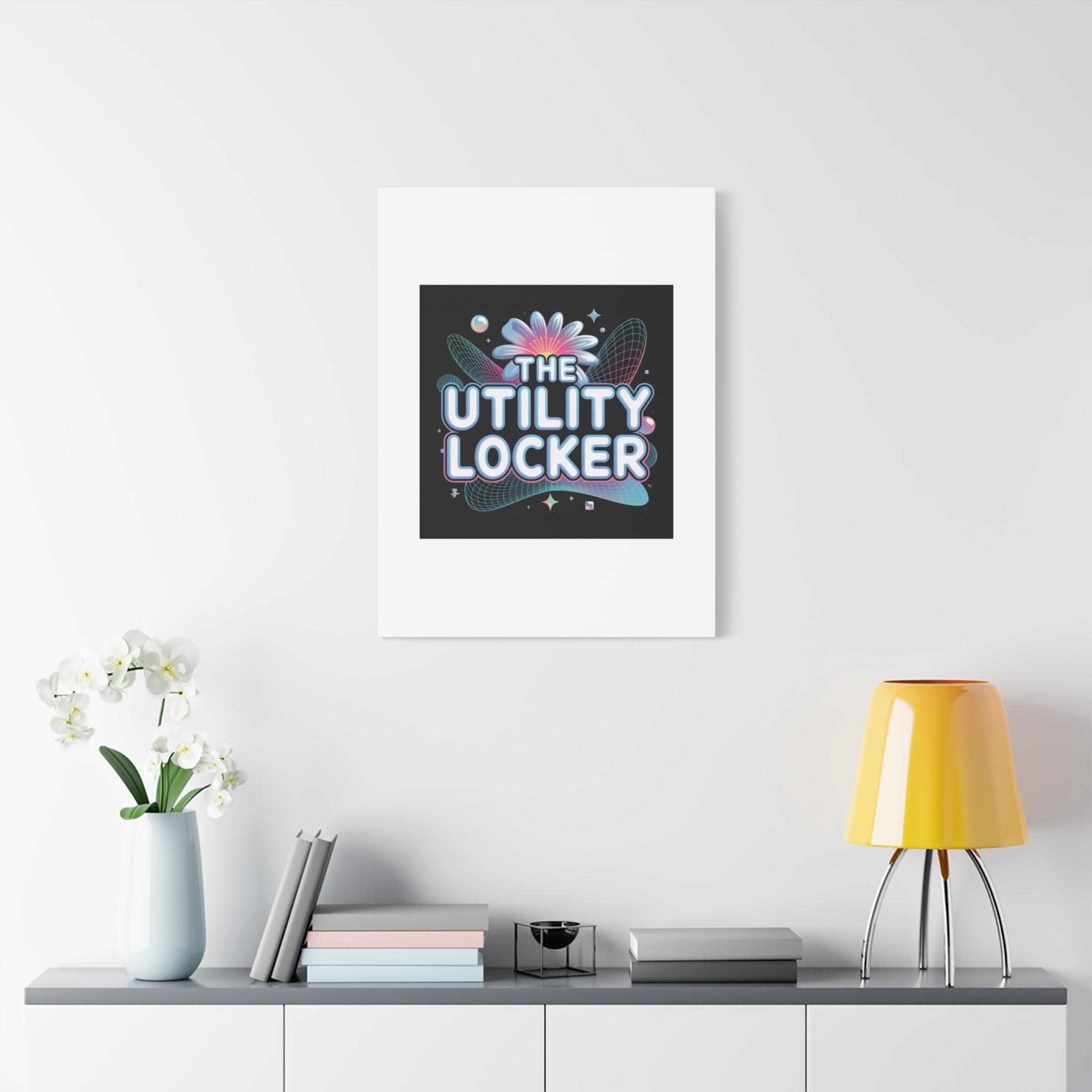 Y2K Cyber Holo 'The Utility Locker' Canvas | Retro Tech Print, Chrome Text