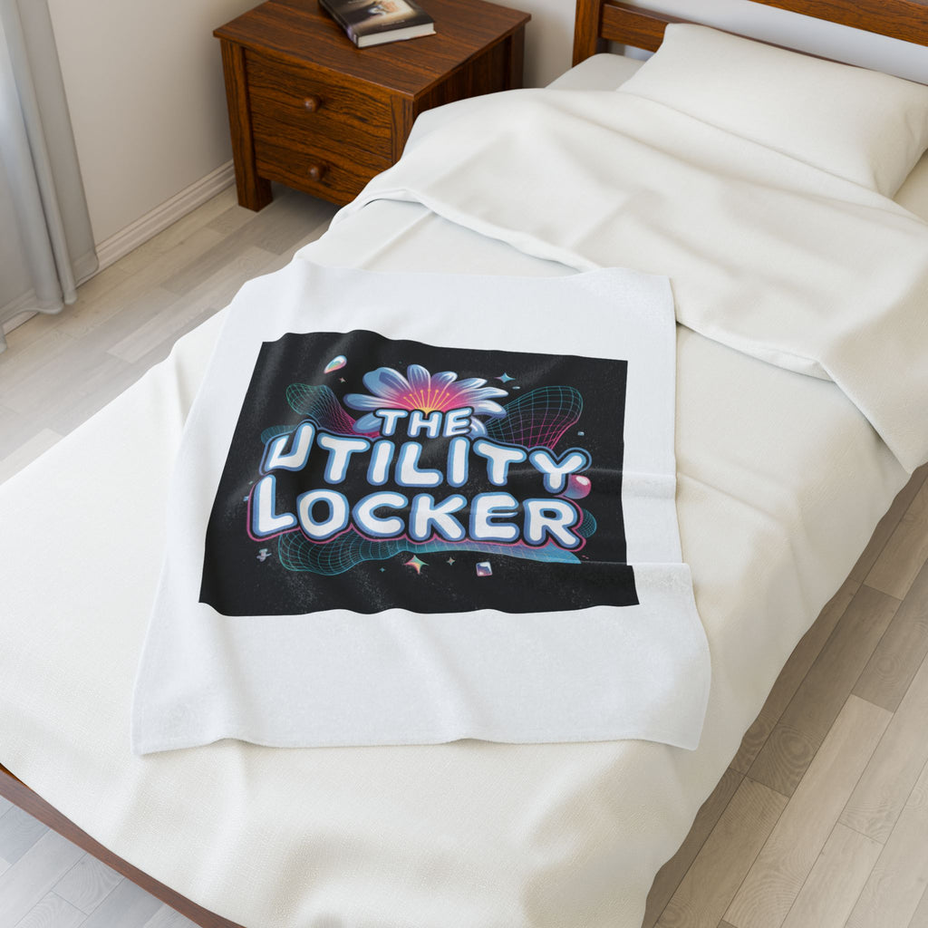 Cyber Holo "The Utility Locker" Plush Blanket | Y2K cyber nostalgia, retro tech print