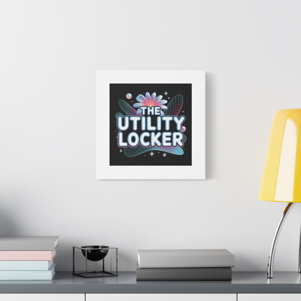 Y2K Cyber Holo 'The Utility Locker' Canvas | Retro Tech Print, Chrome Text