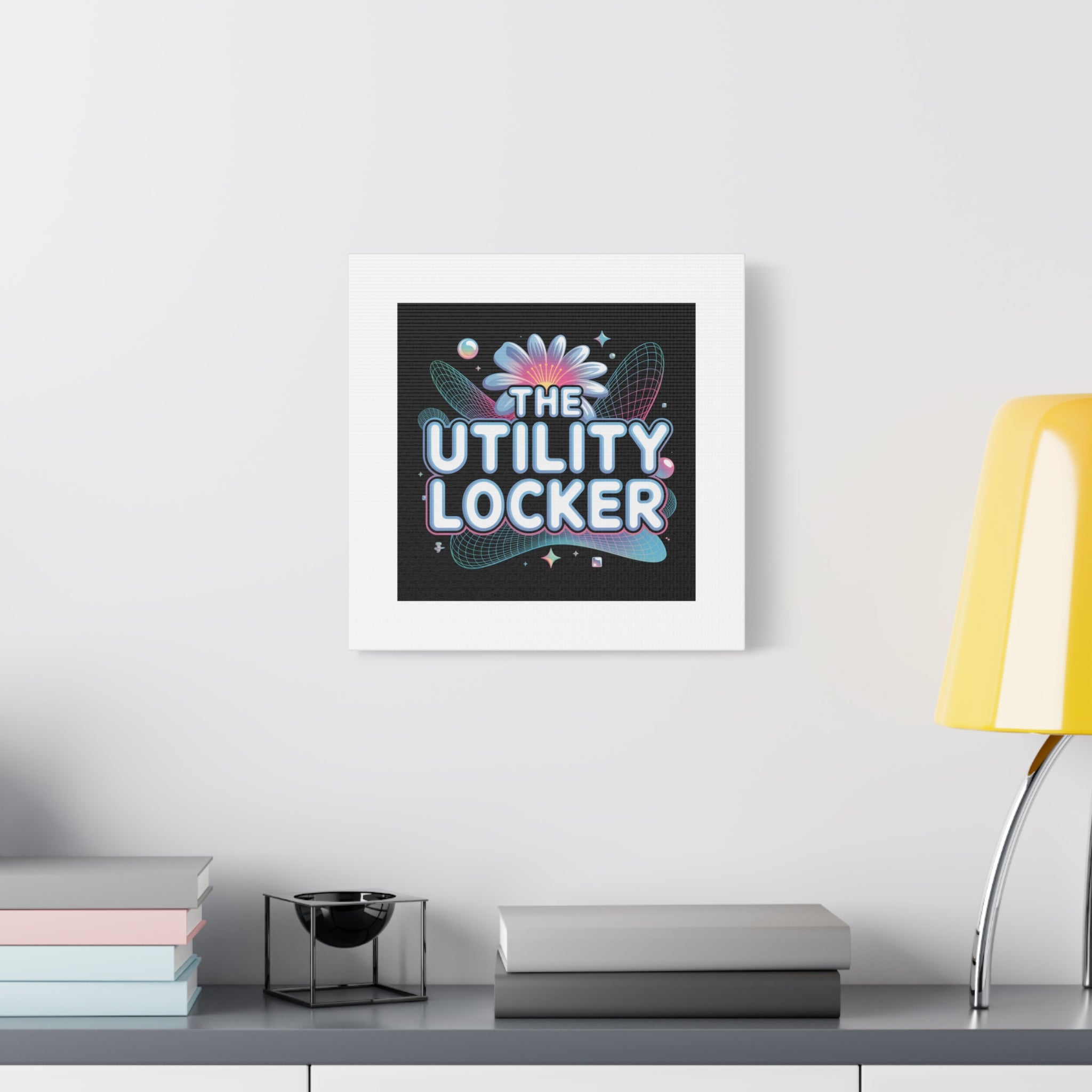 Y2K Cyber Holo 'The Utility Locker' Canvas | Retro Tech Print, Chrome Text