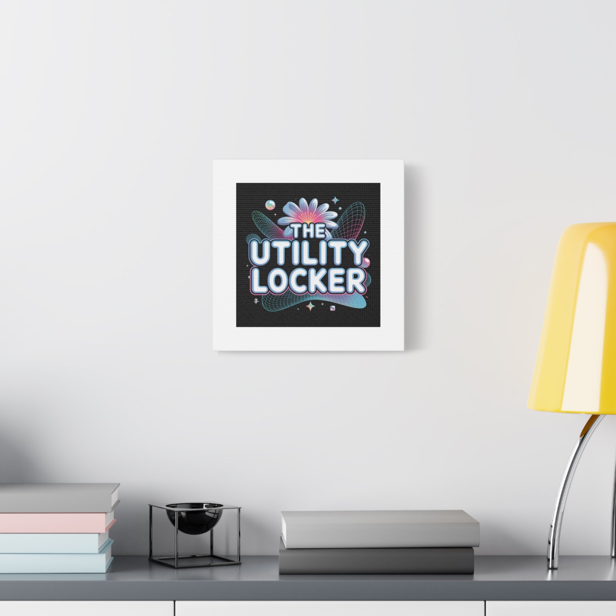 Y2K Cyber Holo 'The Utility Locker' Canvas | Retro Tech Print, Chrome Text