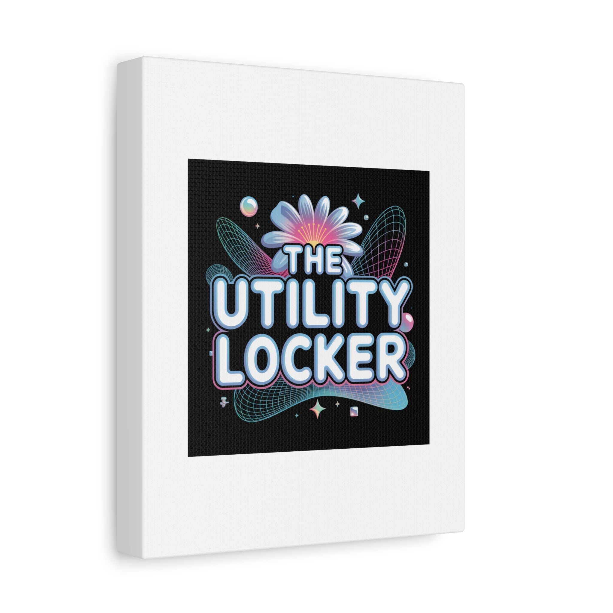 Y2K Cyber Holo 'The Utility Locker' Canvas | Retro Tech Print, Chrome Text