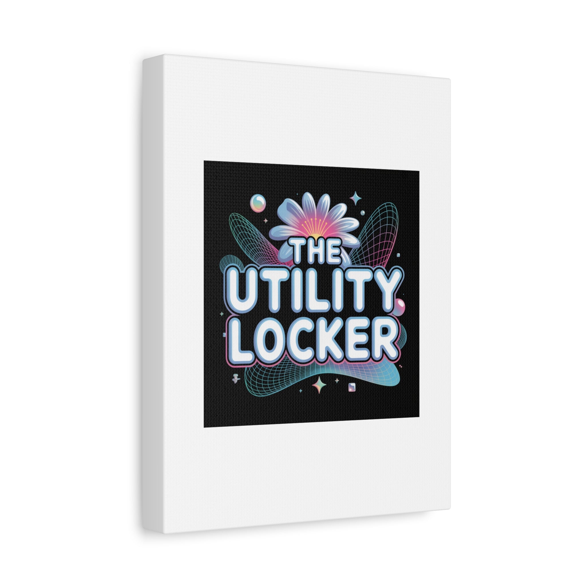 Y2K Cyber Holo 'The Utility Locker' Canvas | Retro Tech Print, Chrome Text