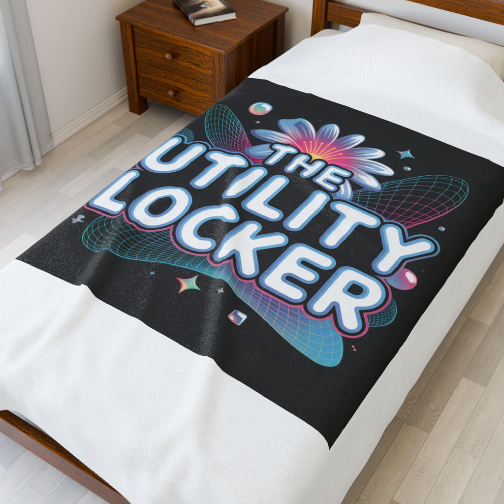 Cyber Holo "The Utility Locker" Plush Blanket | Y2K cyber nostalgia, retro tech print