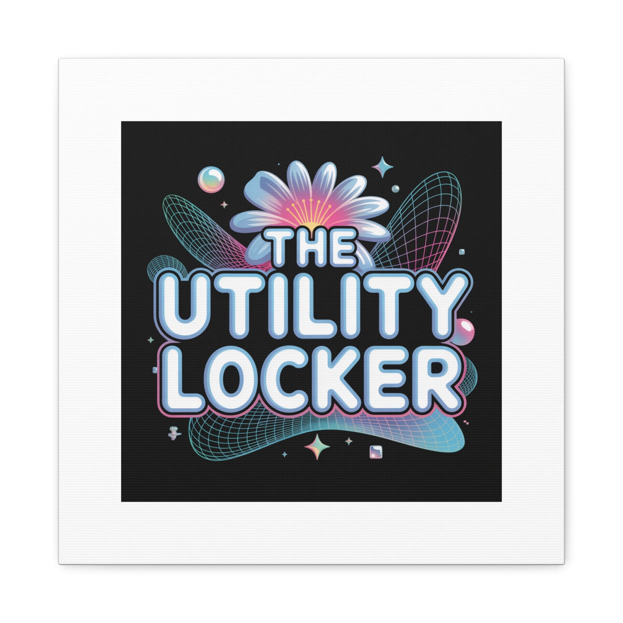 Y2K Cyber Holo 'The Utility Locker' Canvas | Retro Tech Print, Chrome Text