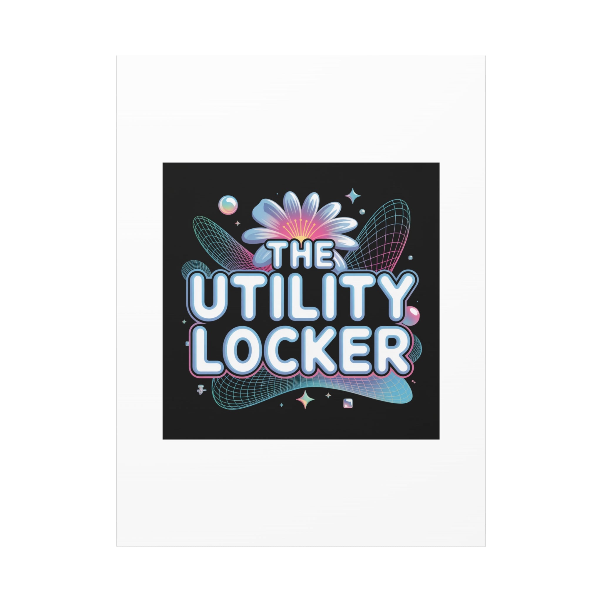 Y2K Cyber Holo 'The Utility Locker' Canvas | Retro Tech Print, Chrome Text