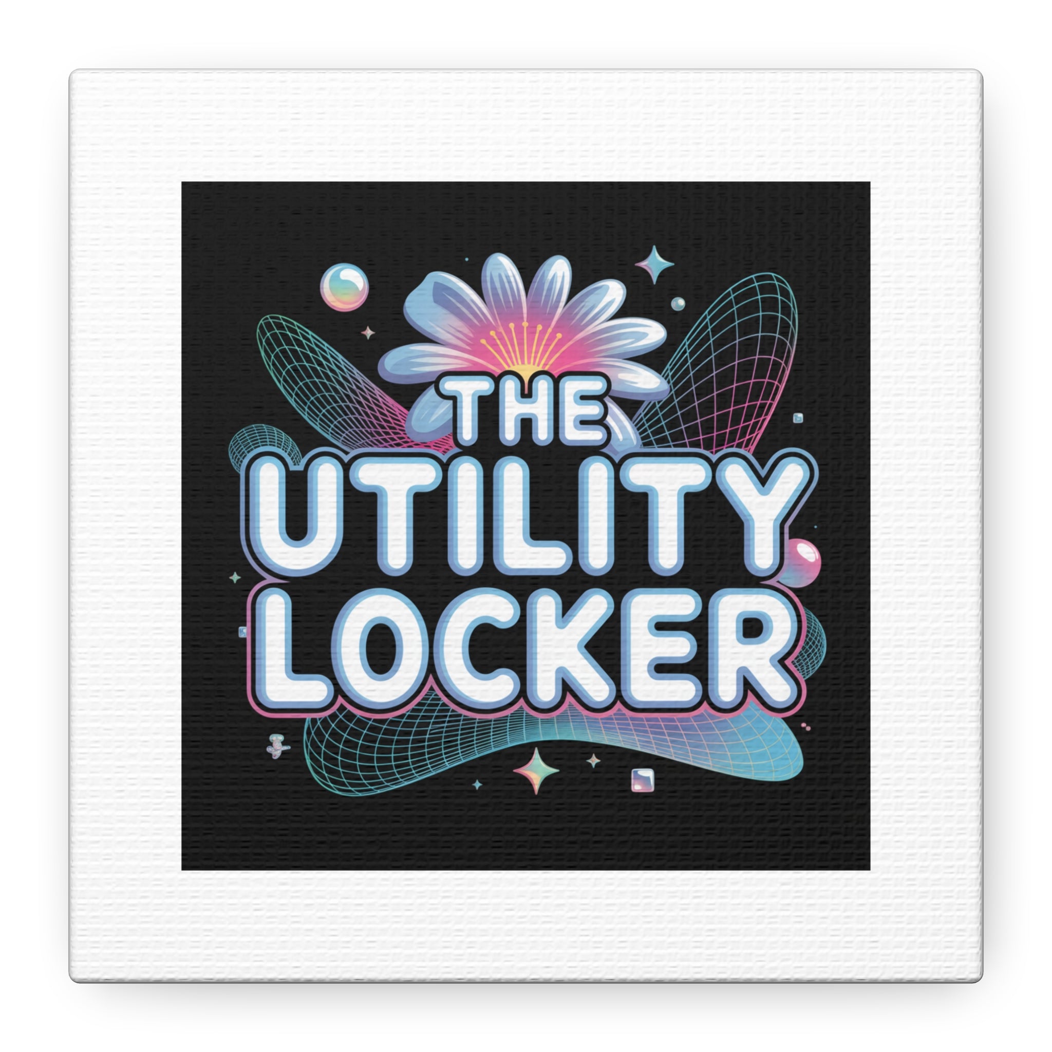 Y2K Cyber Holo 'The Utility Locker' Canvas | Retro Tech Print, Chrome Text
