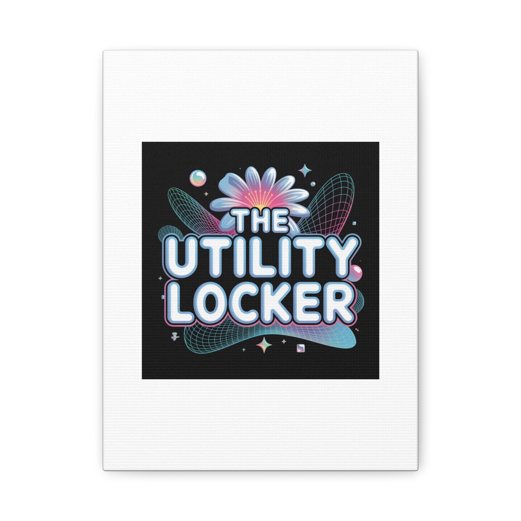 Y2K Cyber Holo 'The Utility Locker' Canvas | Retro Tech Print, Chrome Text