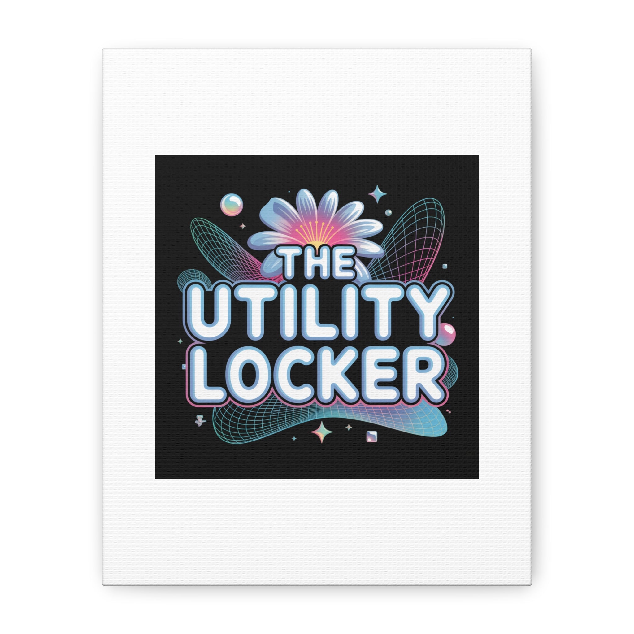 Y2K Cyber Holo 'The Utility Locker' Canvas | Retro Tech Print, Chrome Text