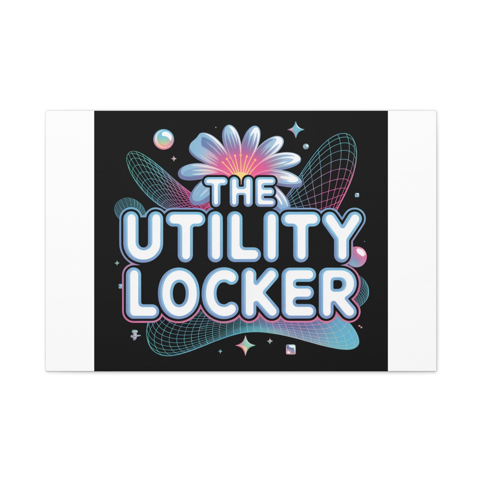 Y2K Cyber Holo 'The Utility Locker' Canvas | Retro Tech Print, Chrome Text