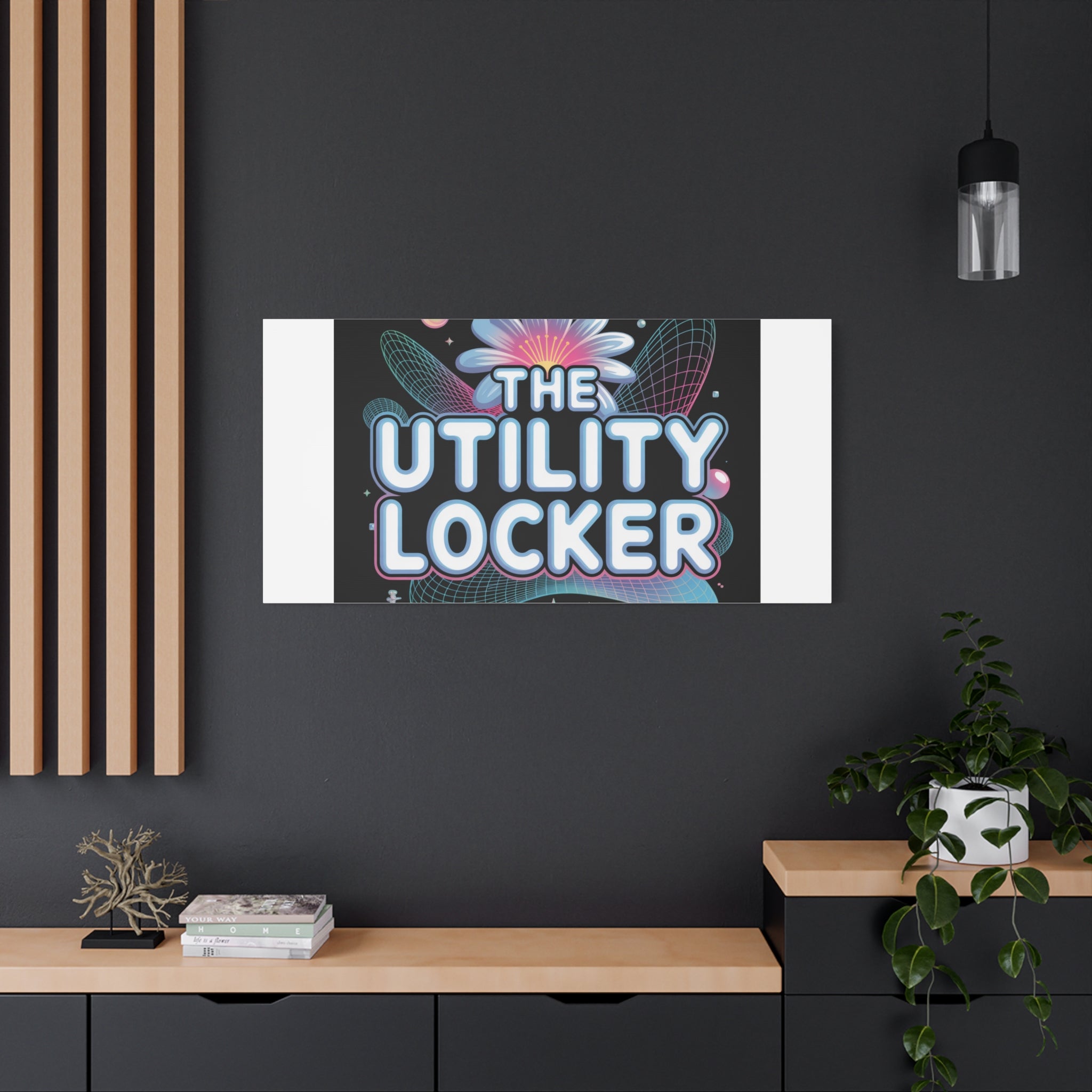 Y2K Cyber Holo 'The Utility Locker' Canvas | Retro Tech Print, Chrome Text