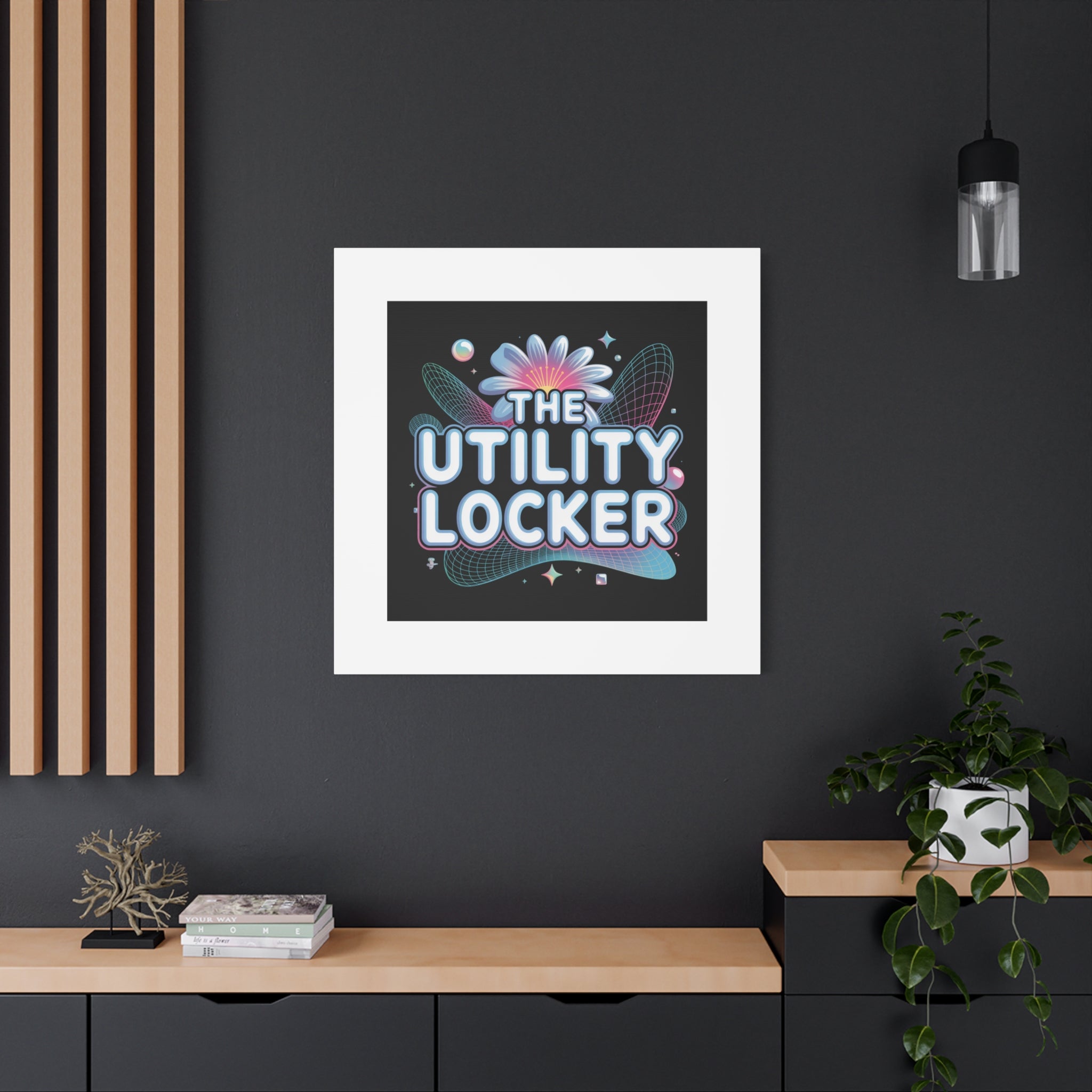 Y2K Cyber Holo 'The Utility Locker' Canvas | Retro Tech Print, Chrome Text
