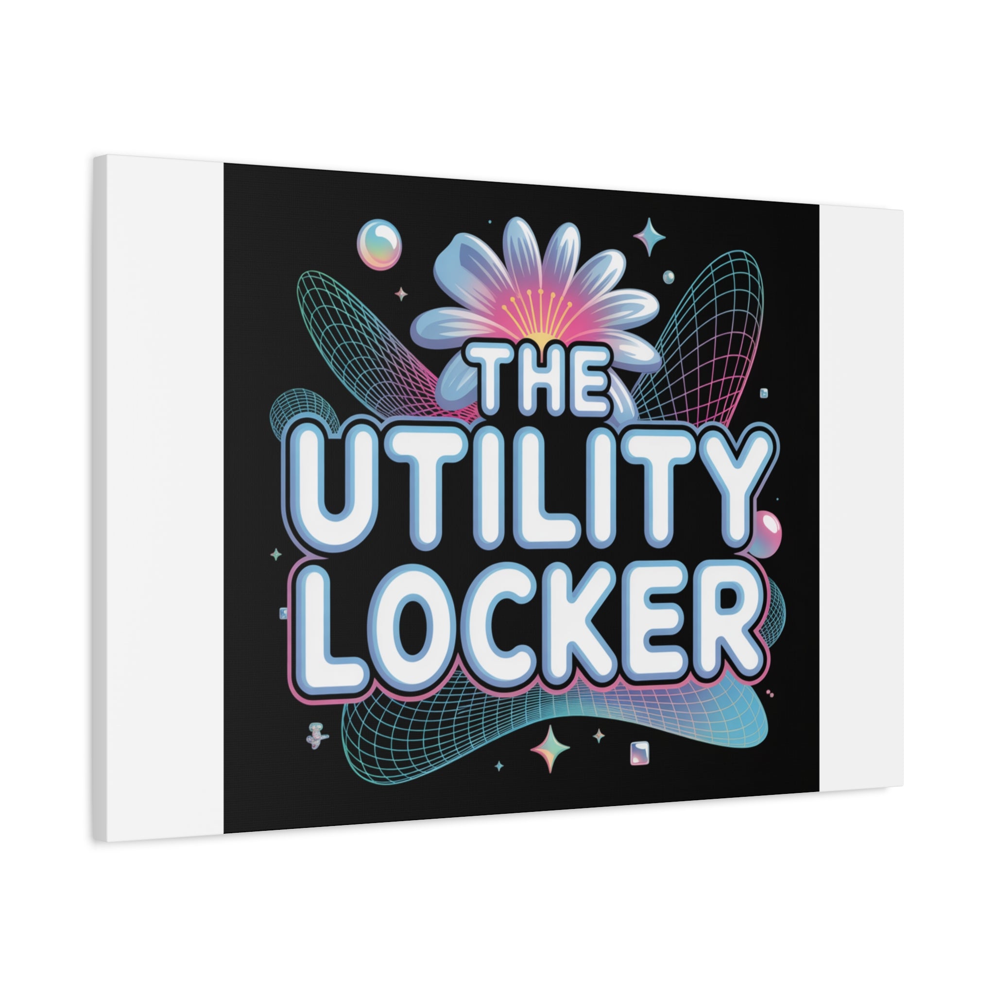 Y2K Cyber Holo 'The Utility Locker' Canvas | Retro Tech Print, Chrome Text