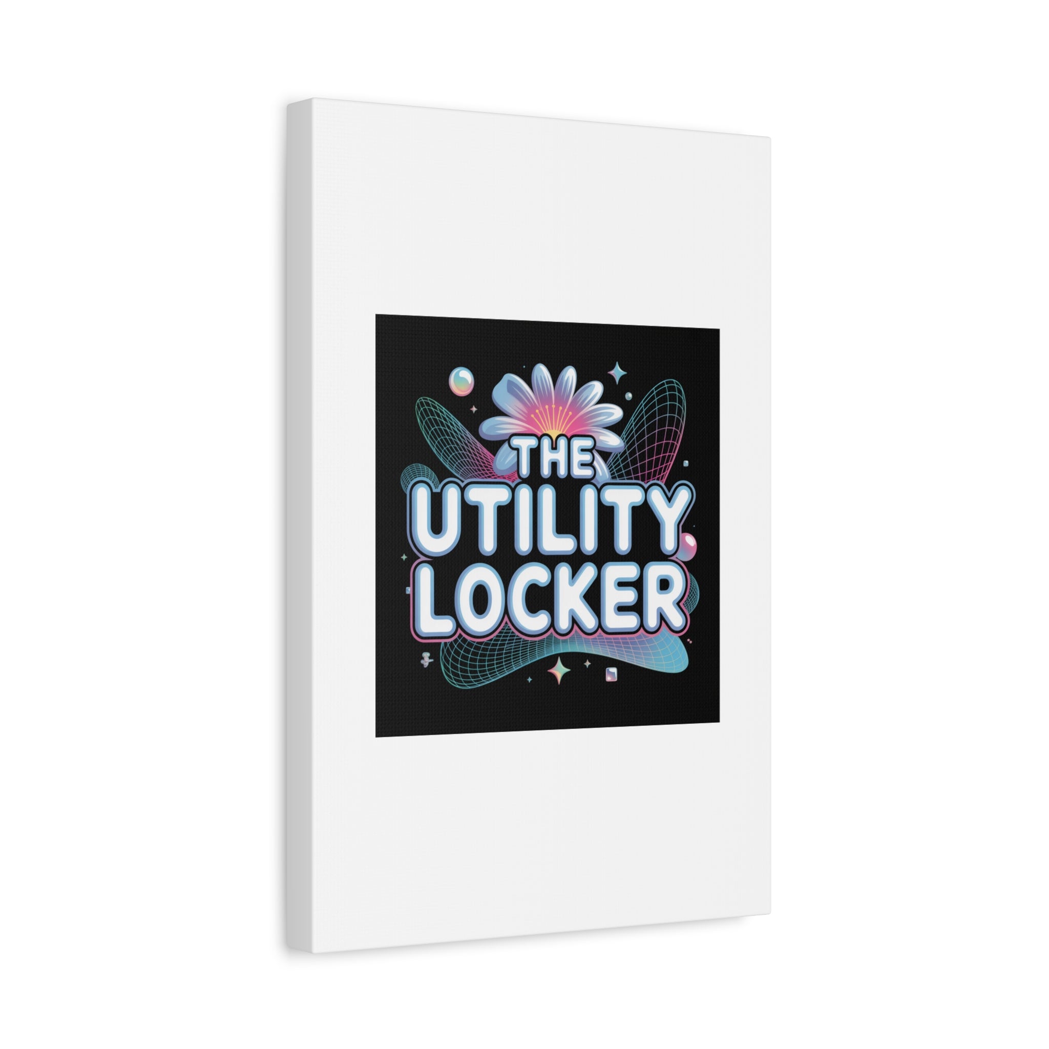 Y2K Cyber Holo 'The Utility Locker' Canvas | Retro Tech Print, Chrome Text