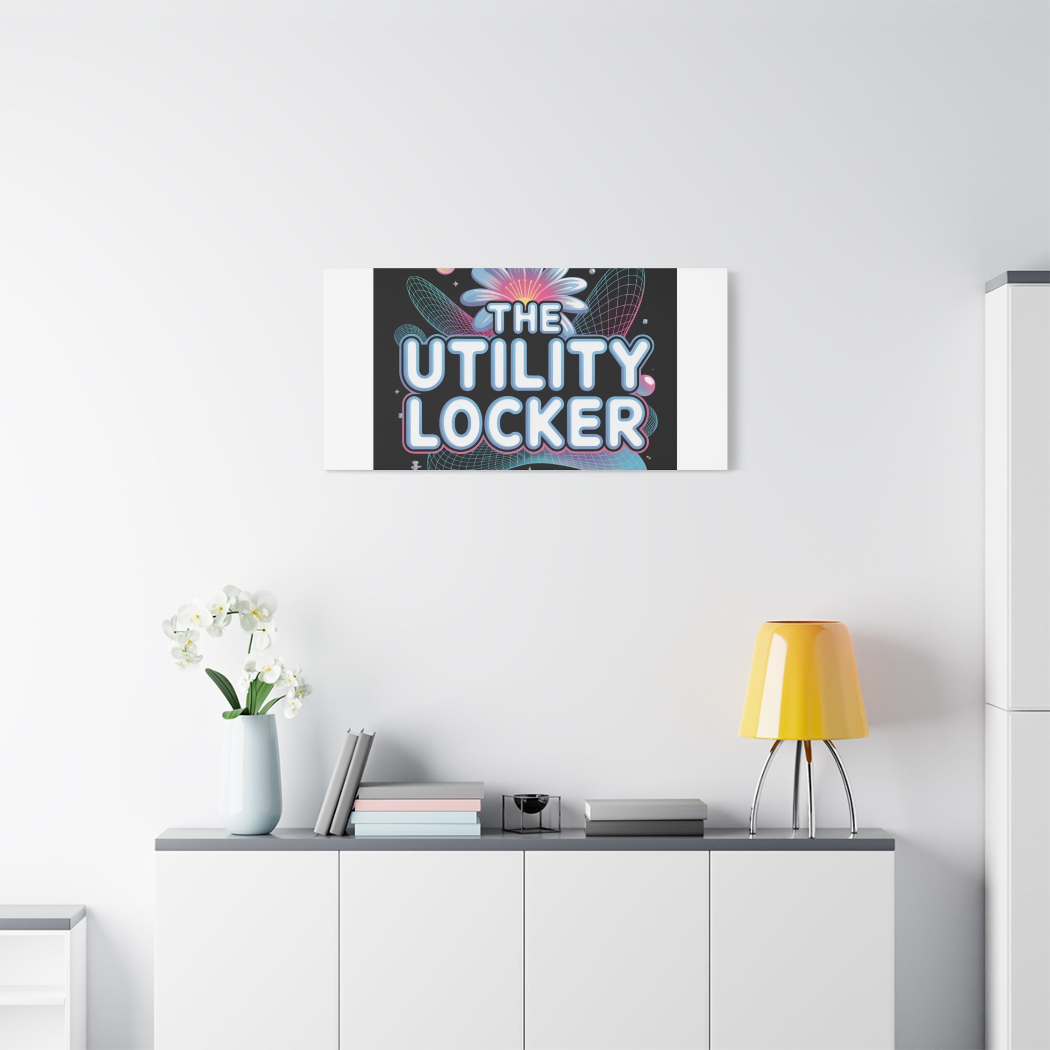 Y2K Cyber Holo 'The Utility Locker' Canvas | Retro Tech Print, Chrome Text