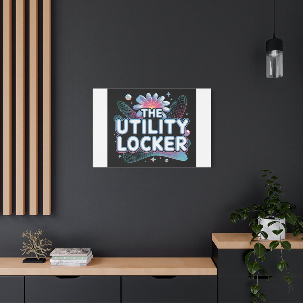 Y2K Cyber Holo 'The Utility Locker' Canvas | Retro Tech Print, Chrome Text