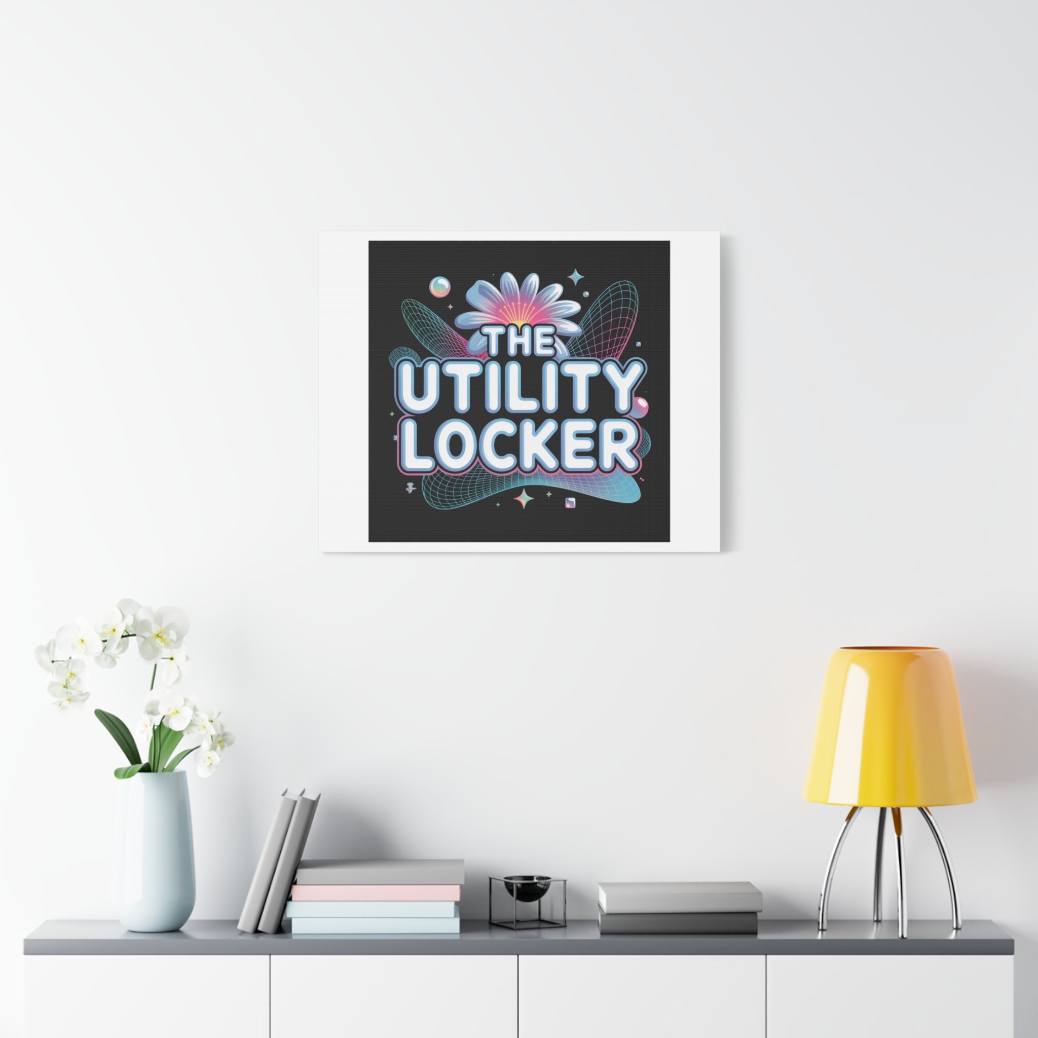 Y2K Cyber Holo 'The Utility Locker' Canvas | Retro Tech Print, Chrome Text