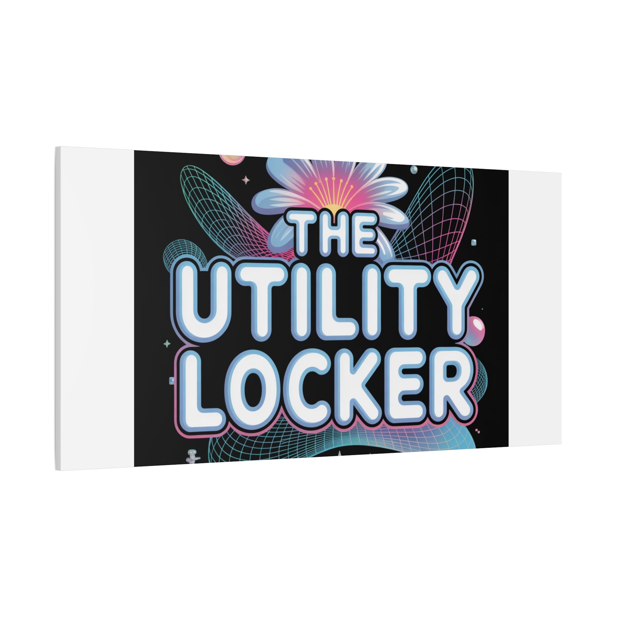 Y2K Cyber Holo 'The Utility Locker' Canvas | Retro Tech Print, Chrome Text