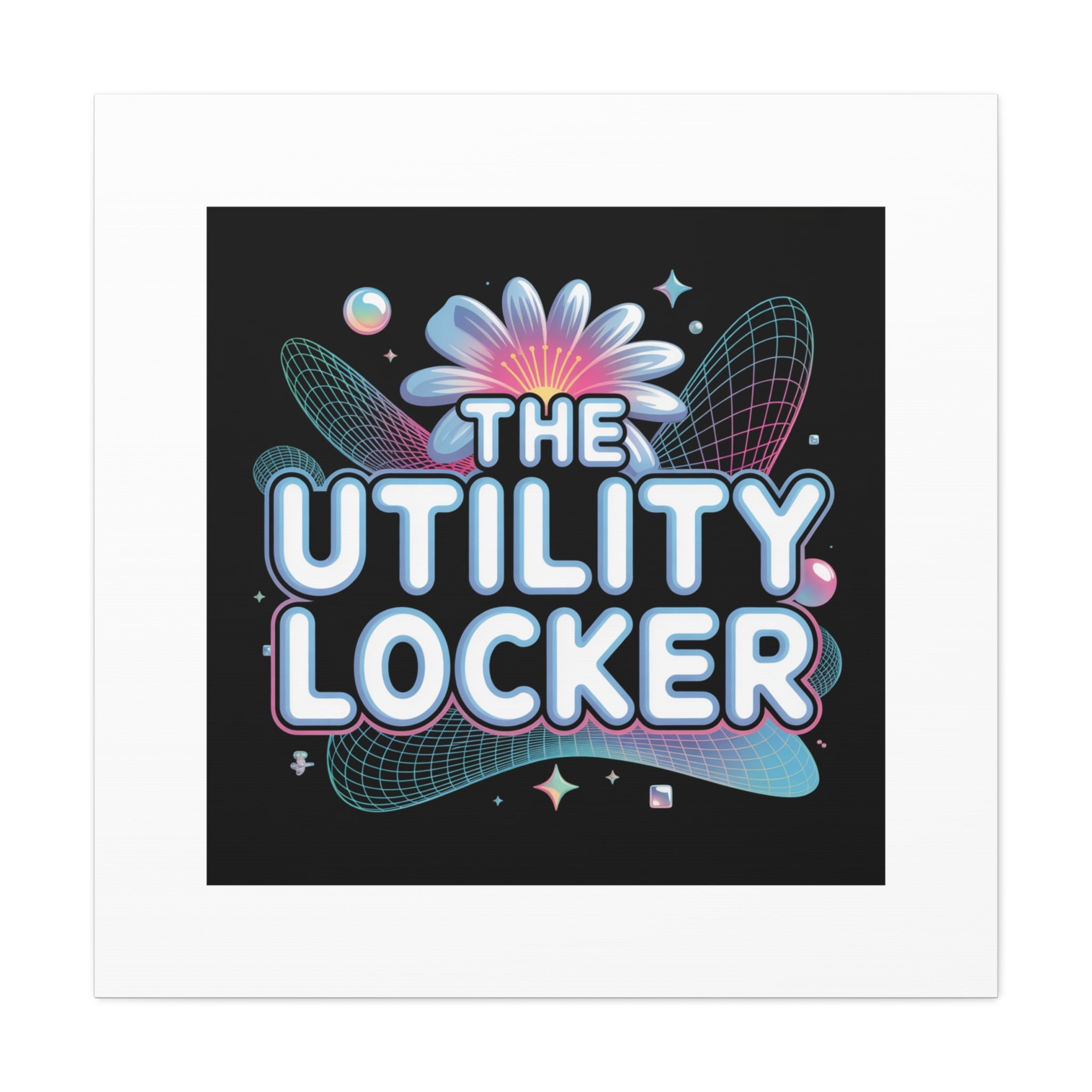 Y2K Cyber Holo 'The Utility Locker' Canvas | Retro Tech Print, Chrome Text