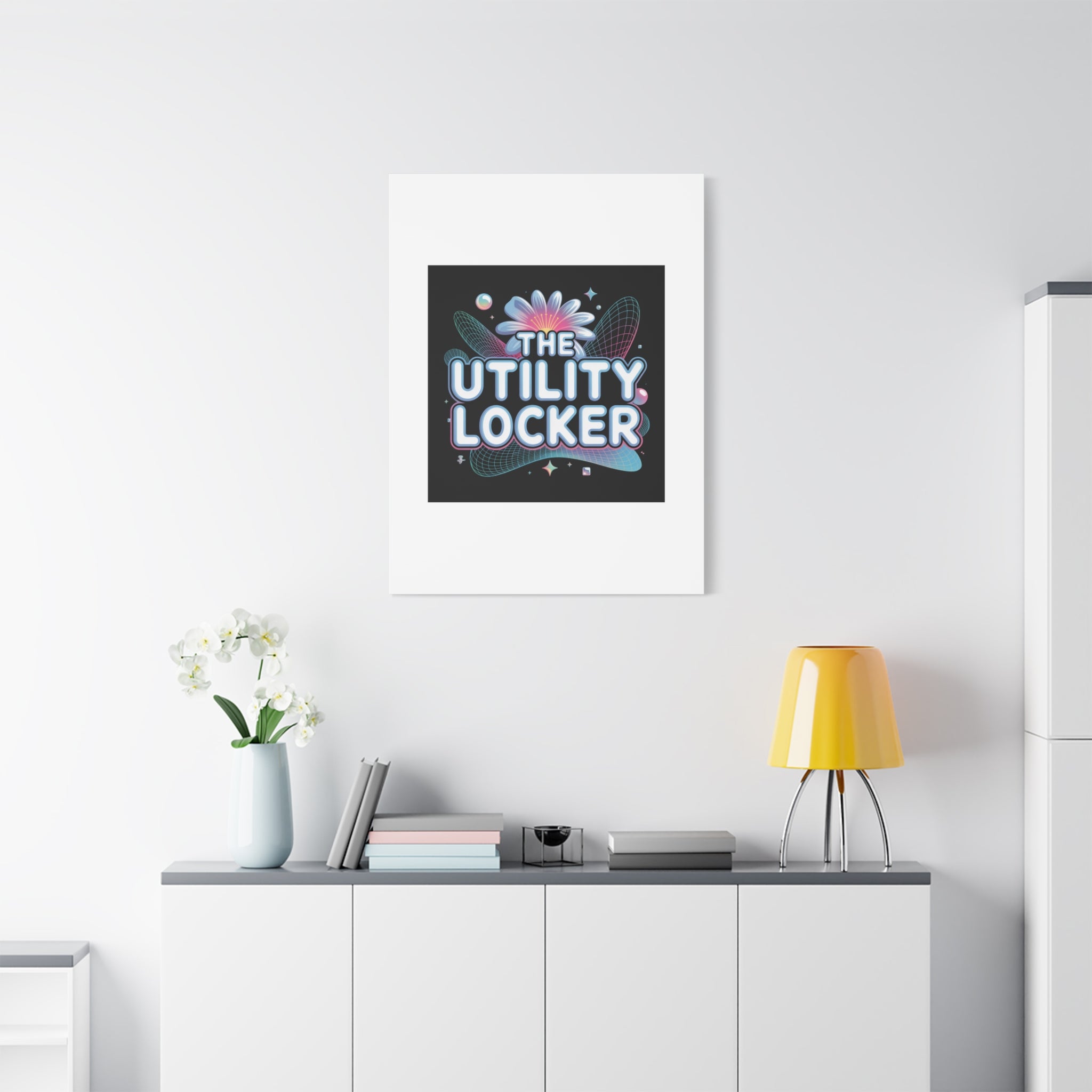 Y2K Cyber Holo 'The Utility Locker' Canvas | Retro Tech Print, Chrome Text