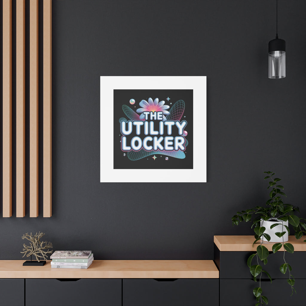 Y2K Cyber Holo 'The Utility Locker' Canvas | Retro Tech Print, Chrome Text