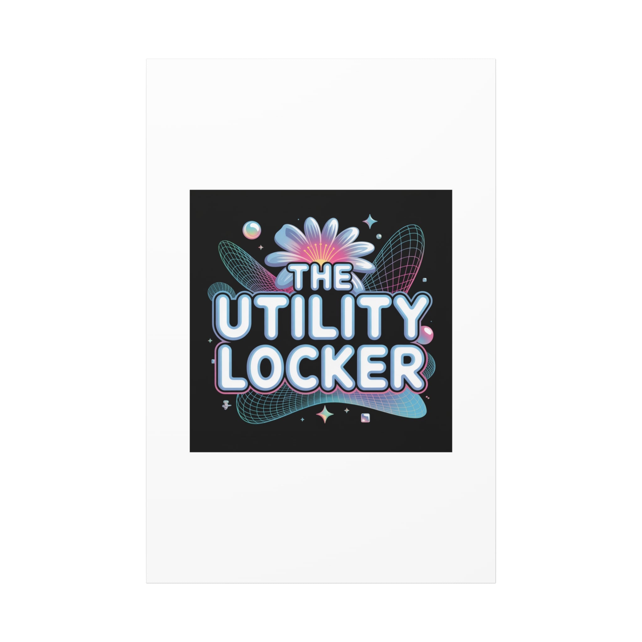 Y2K Cyber Holo 'The Utility Locker' Canvas | Retro Tech Print, Chrome Text