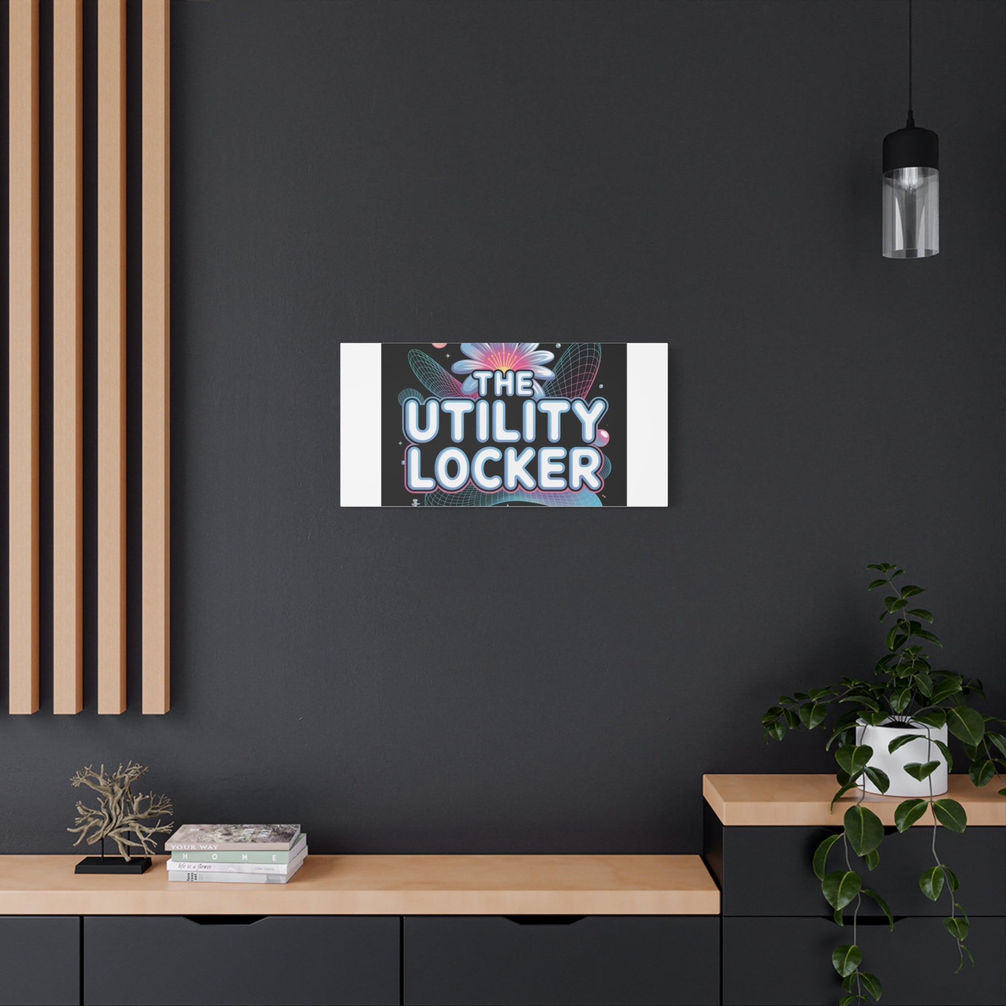 Y2K Cyber Holo 'The Utility Locker' Canvas | Retro Tech Print, Chrome Text
