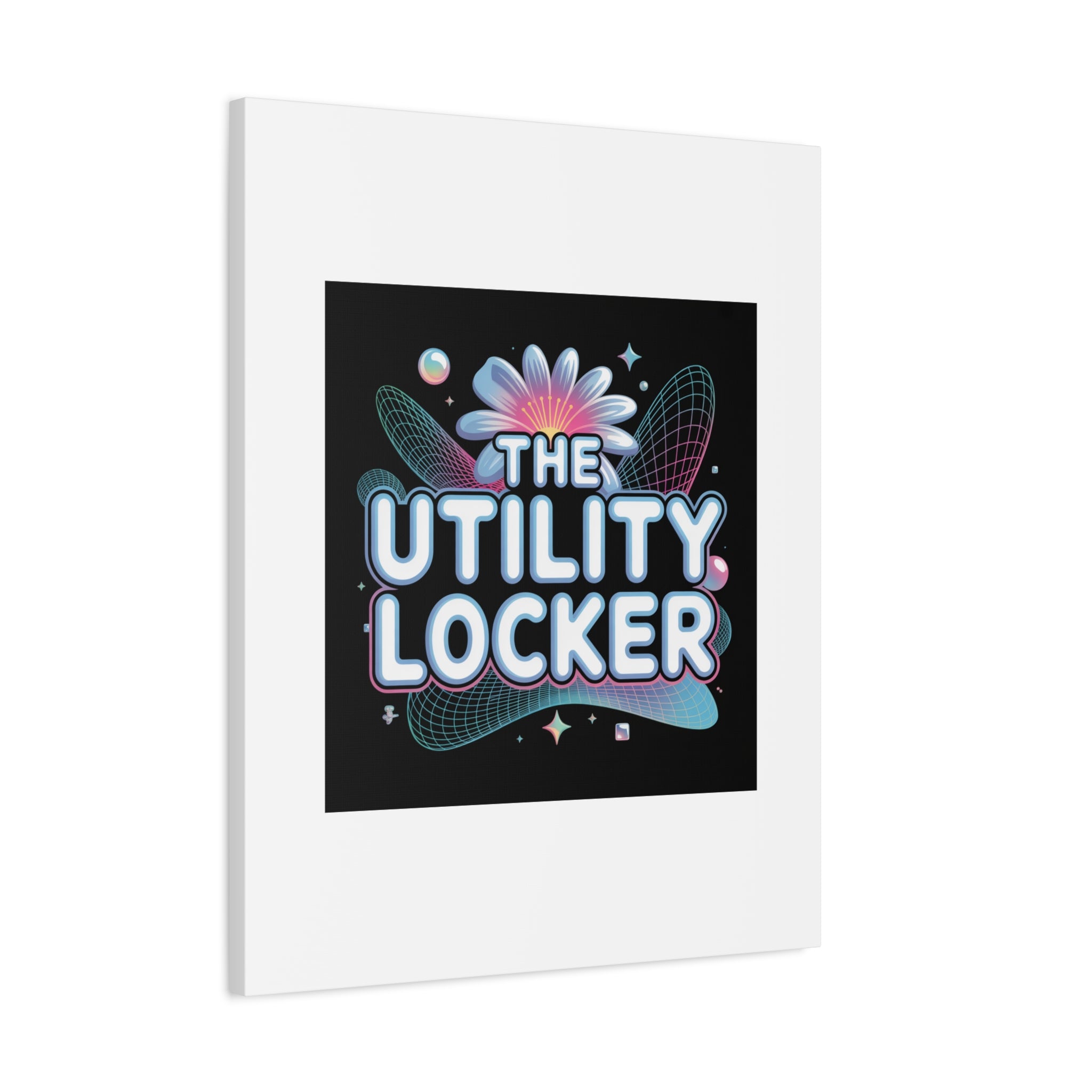 Y2K Cyber Holo 'The Utility Locker' Canvas | Retro Tech Print, Chrome Text