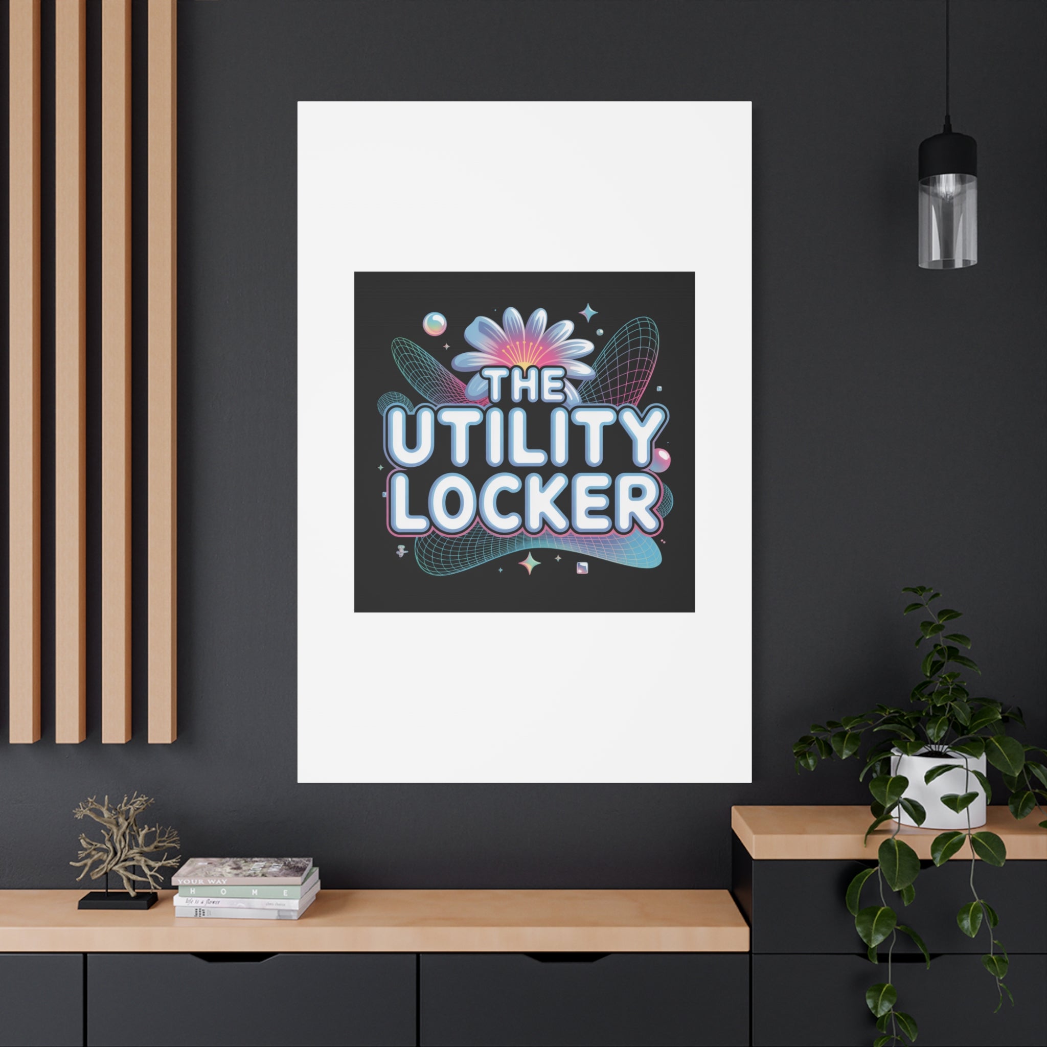 Y2K Cyber Holo 'The Utility Locker' Canvas | Retro Tech Print, Chrome Text