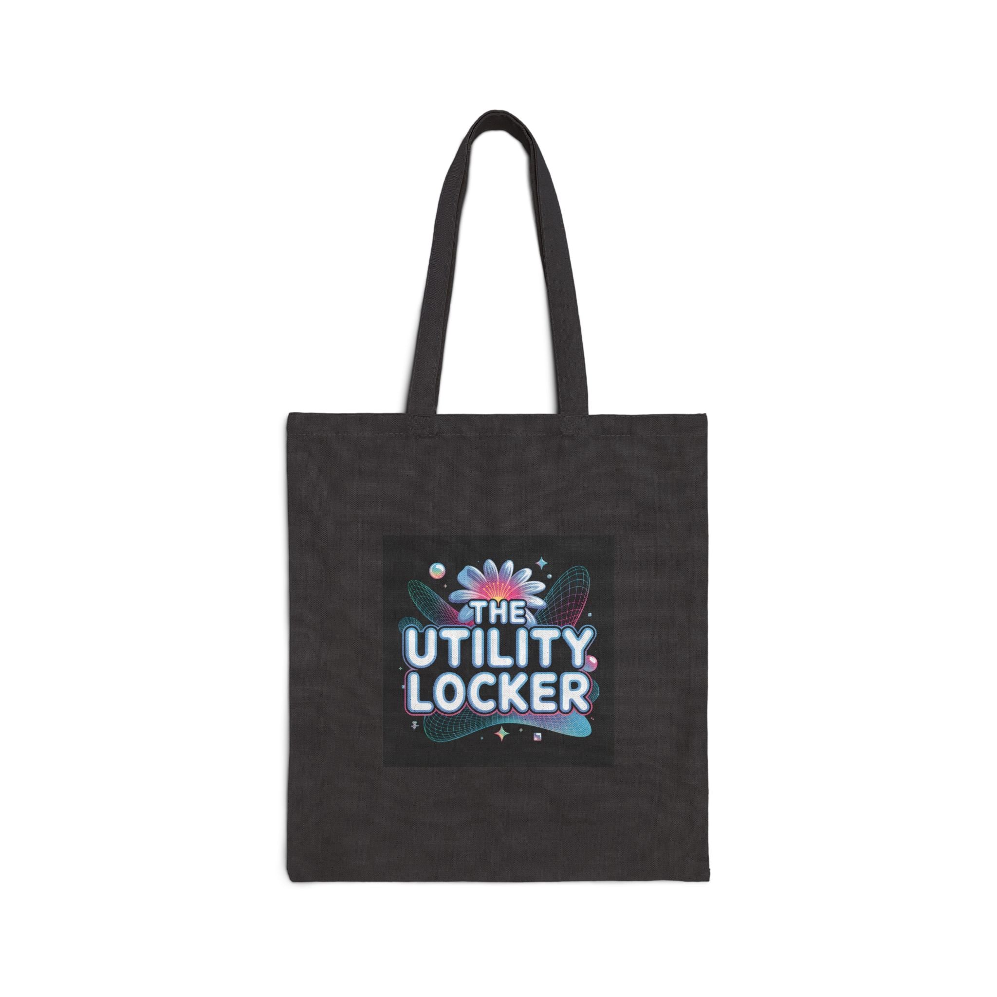 Cyber Holo Logo Tote, Y2K fashion canvas, chrome text retro tech print