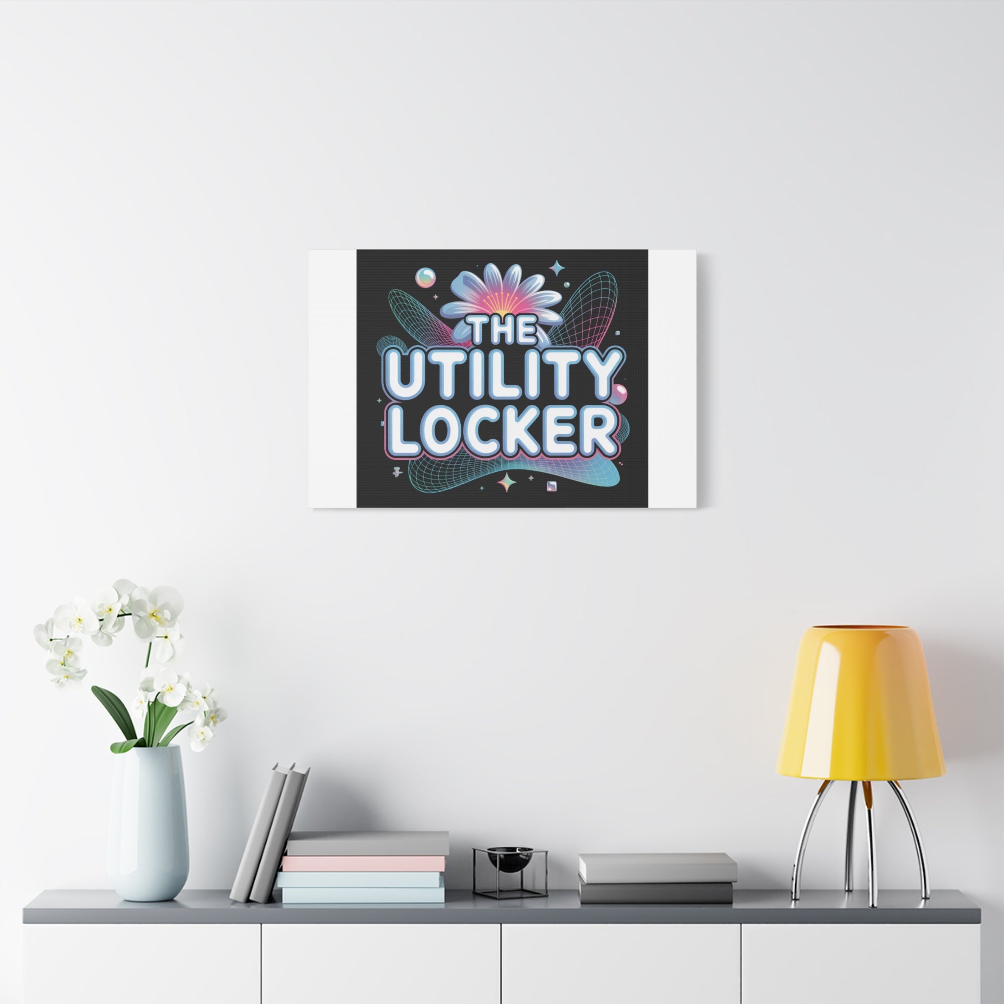 Y2K Cyber Holo 'The Utility Locker' Canvas | Retro Tech Print, Chrome Text