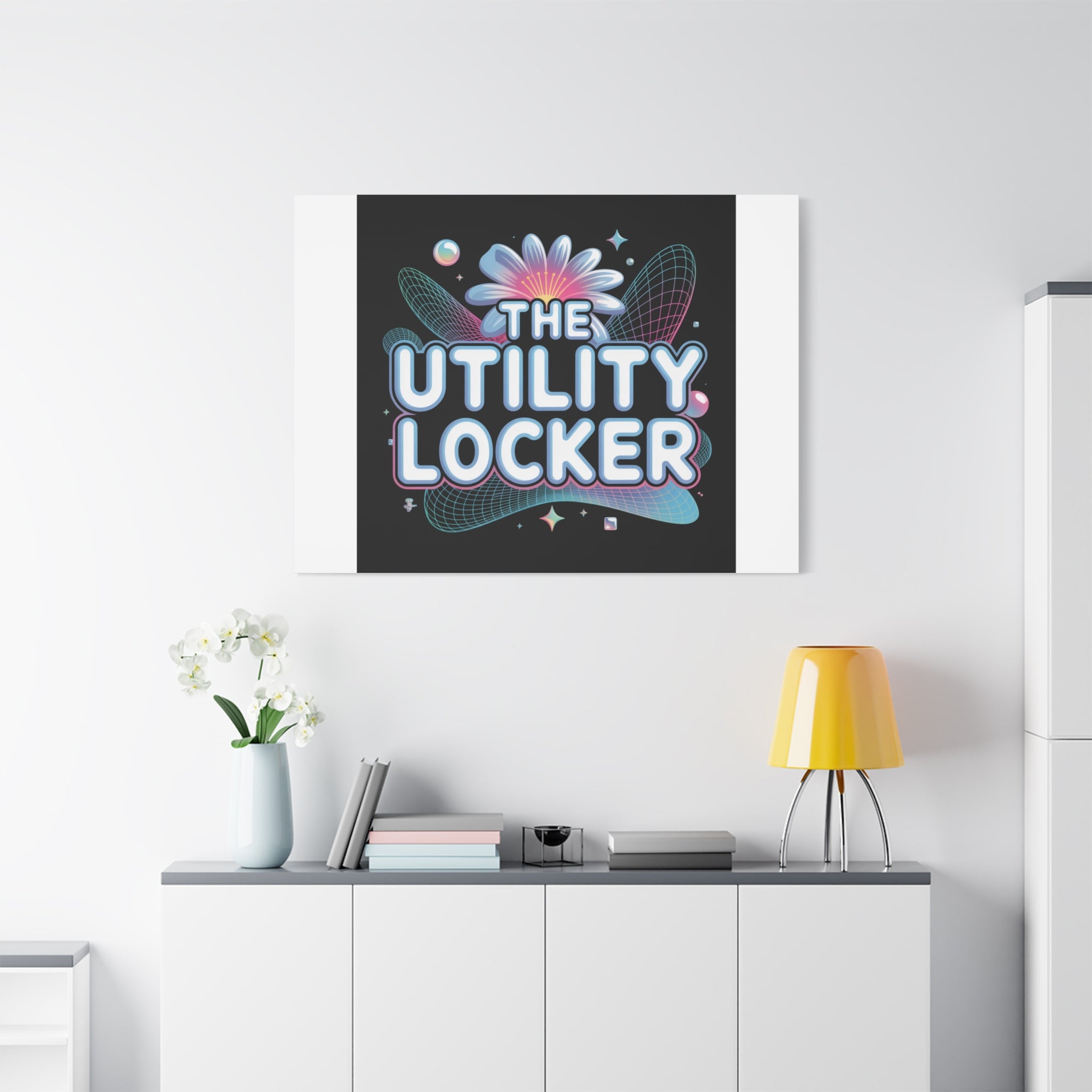 Y2K Cyber Holo 'The Utility Locker' Canvas | Retro Tech Print, Chrome Text