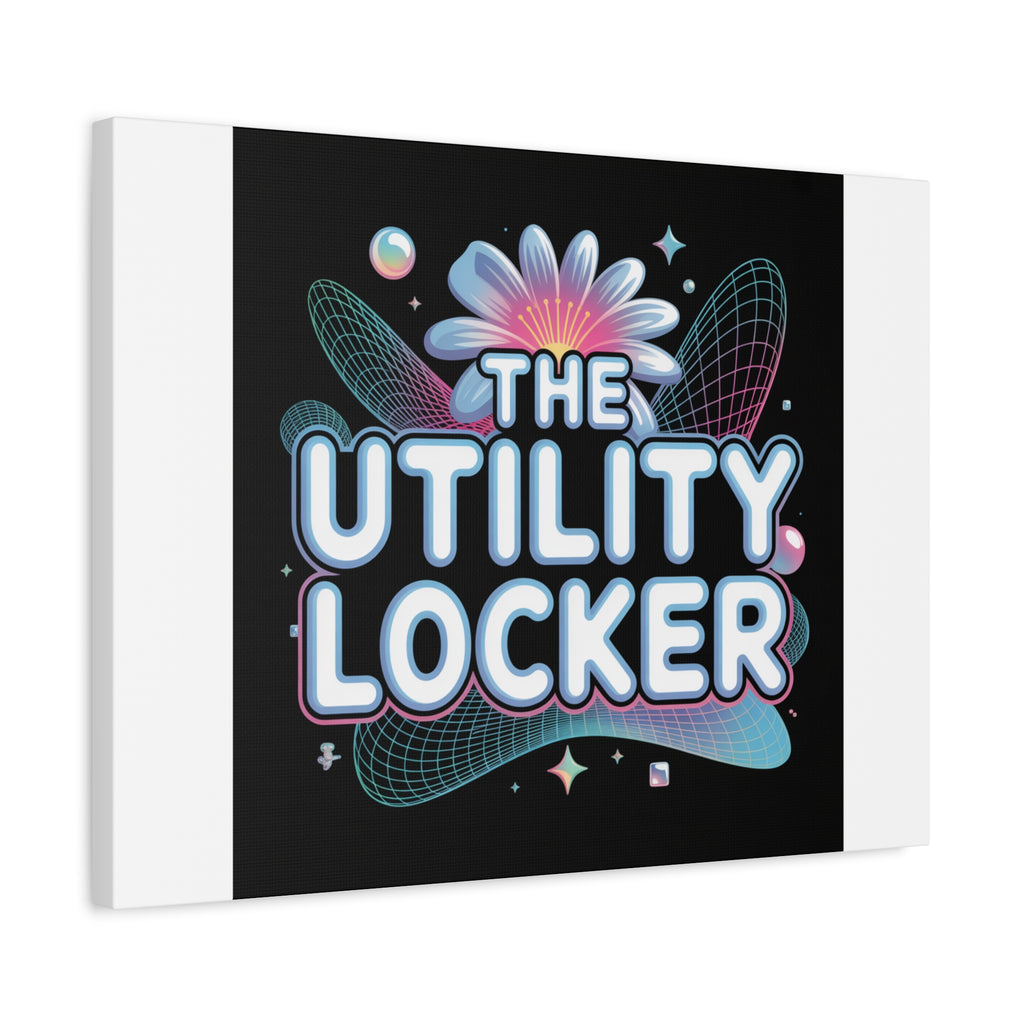 Y2K Cyber Holo 'The Utility Locker' Canvas | Retro Tech Print, Chrome Text
