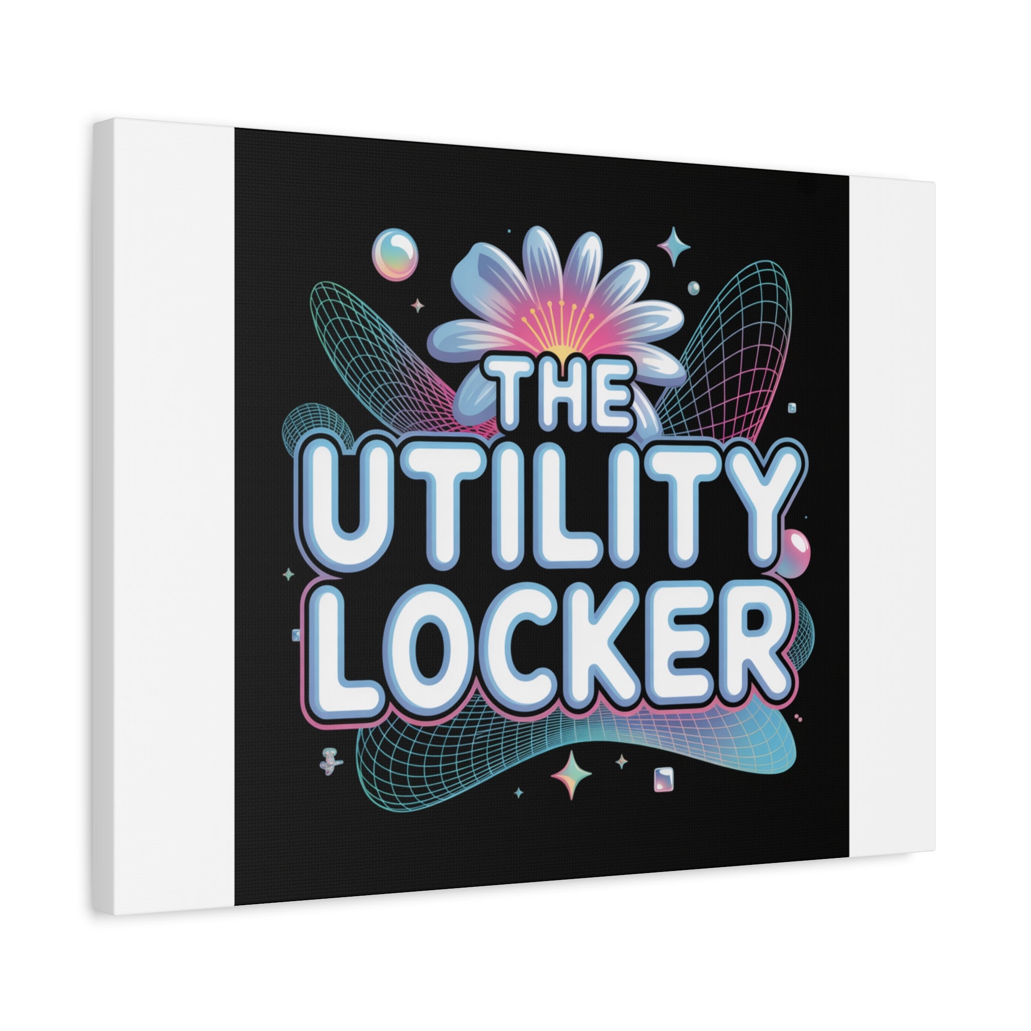 Y2K Cyber Holo 'The Utility Locker' Canvas | Retro Tech Print, Chrome Text