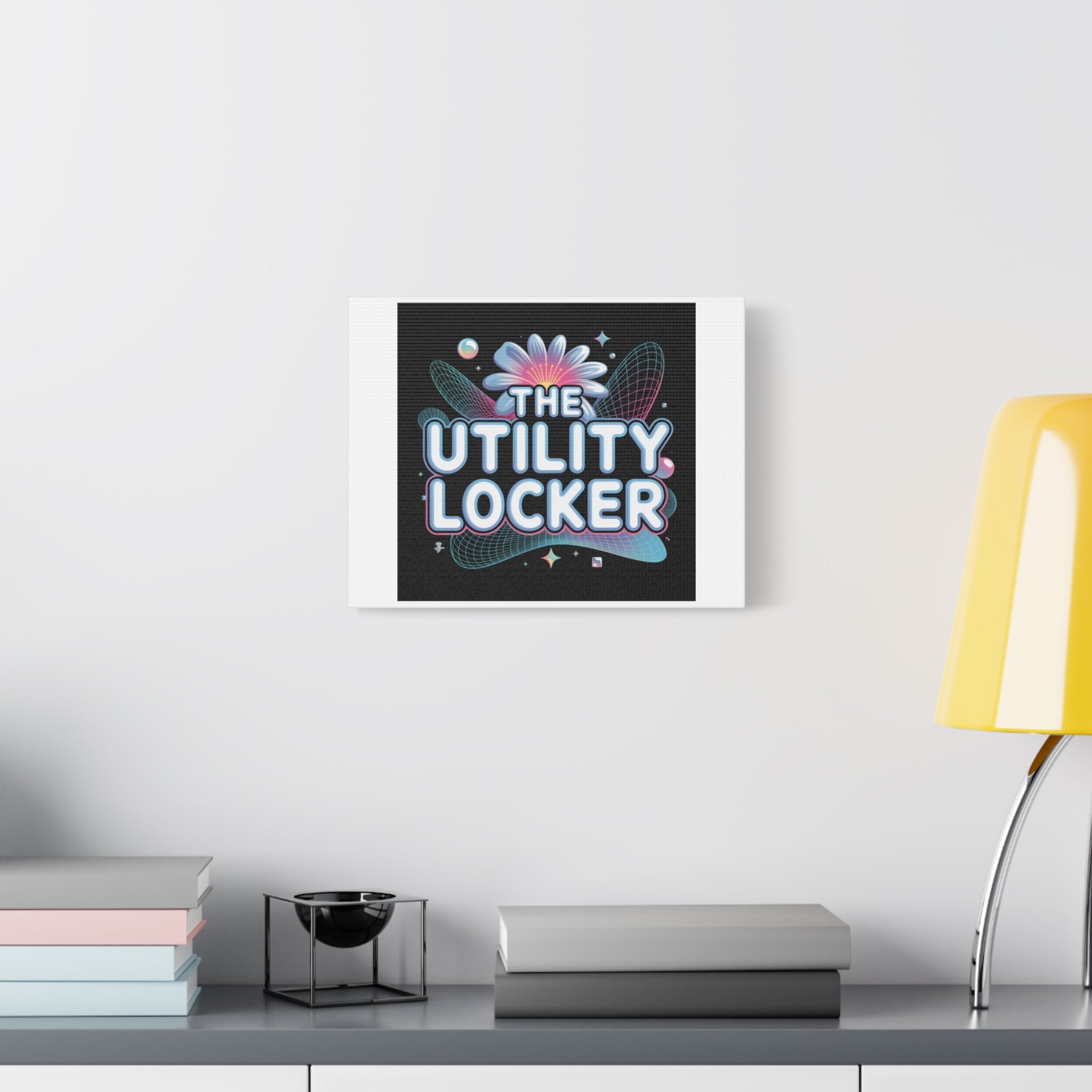 Y2K Cyber Holo 'The Utility Locker' Canvas | Retro Tech Print, Chrome Text
