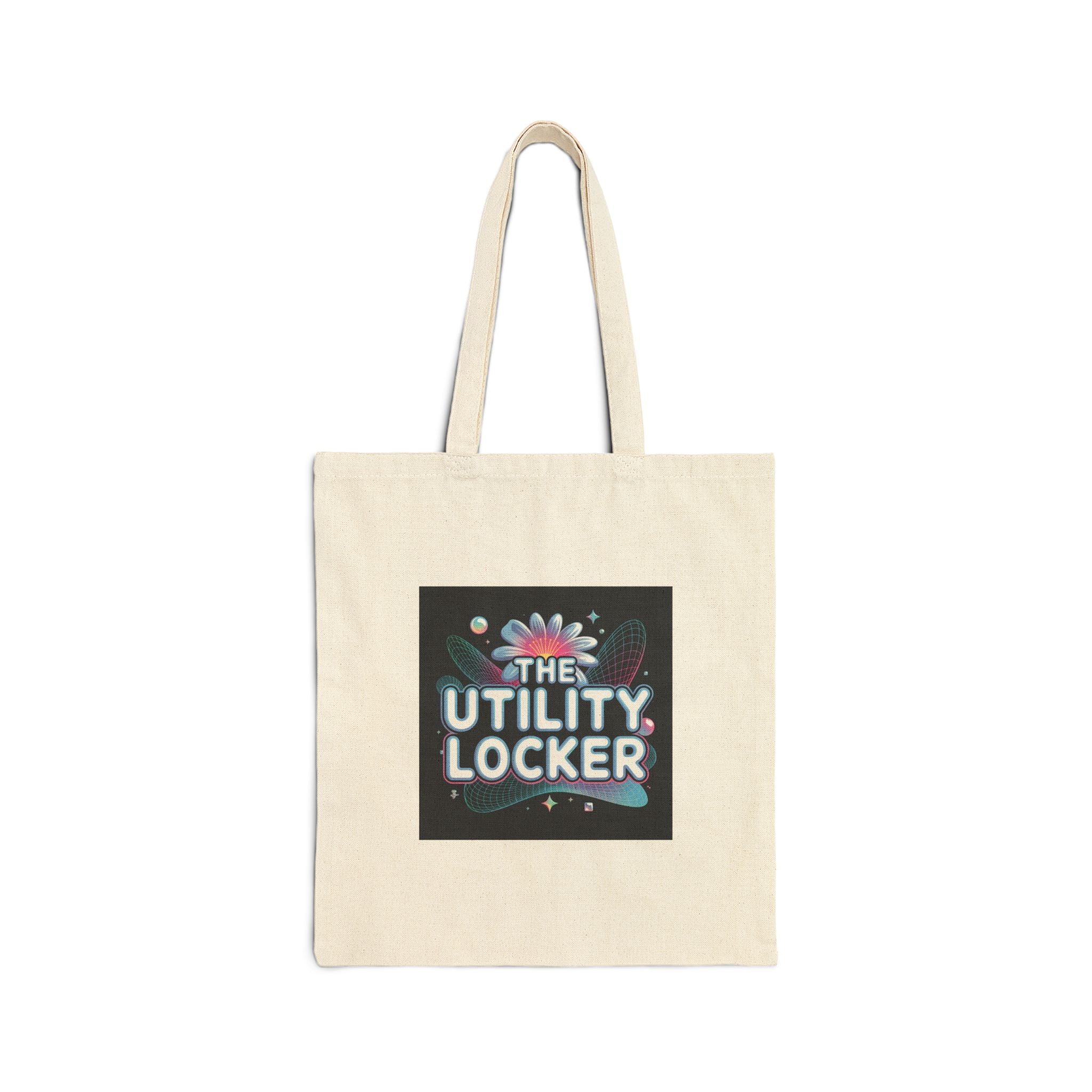 Cyber Holo Logo Tote, Y2K fashion canvas, chrome text retro tech print