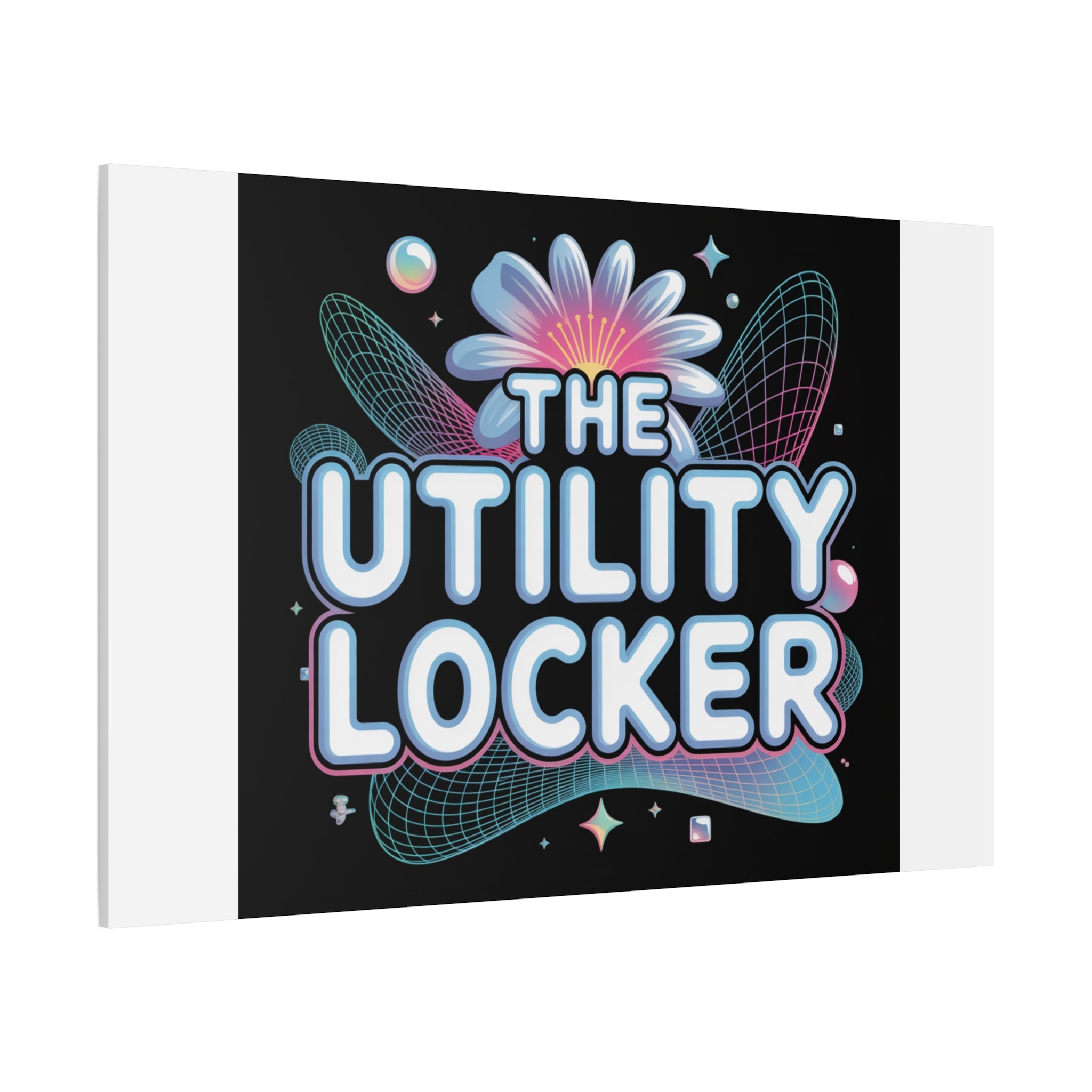Y2K Cyber Holo 'The Utility Locker' Canvas | Retro Tech Print, Chrome Text