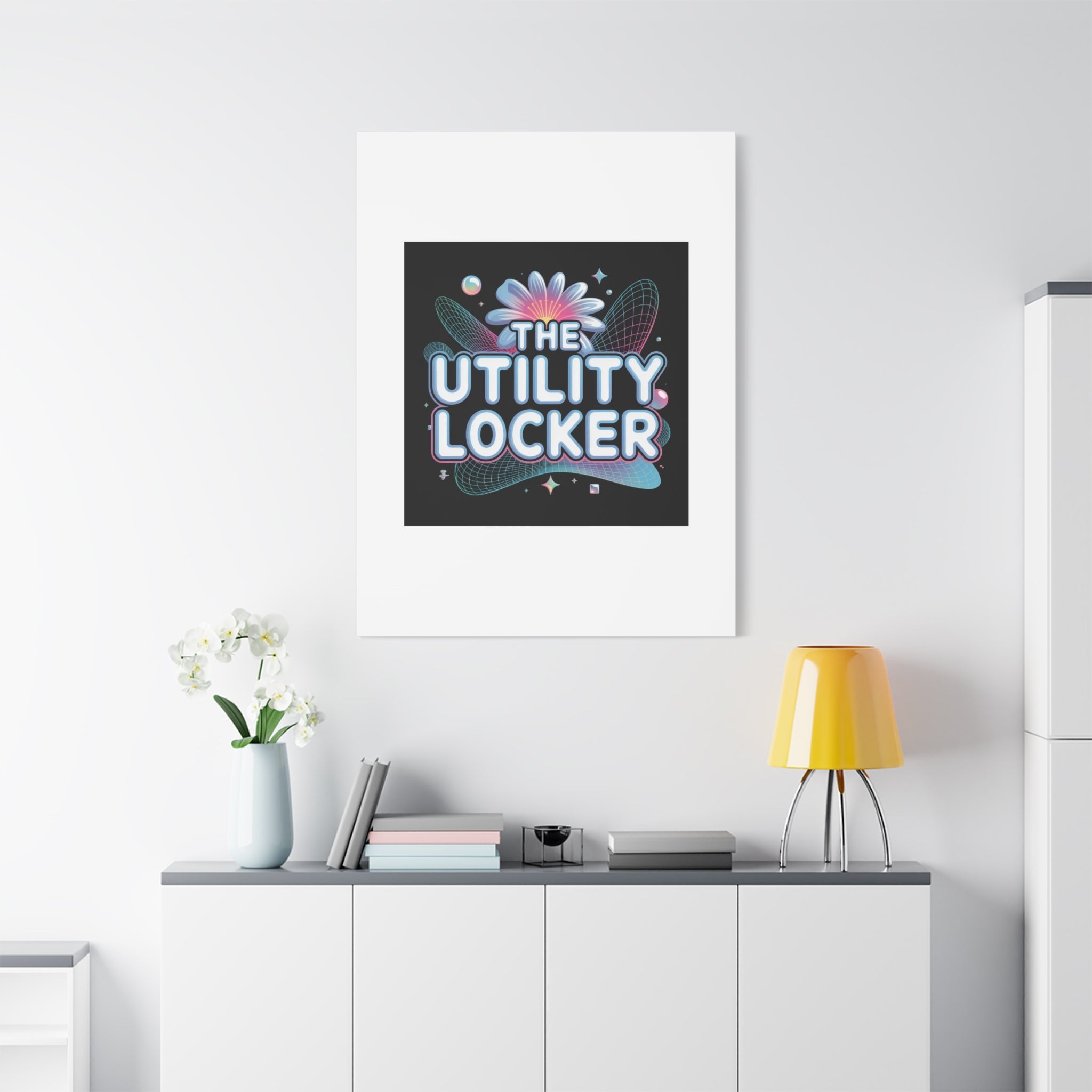 Y2K Cyber Holo 'The Utility Locker' Canvas | Retro Tech Print, Chrome Text