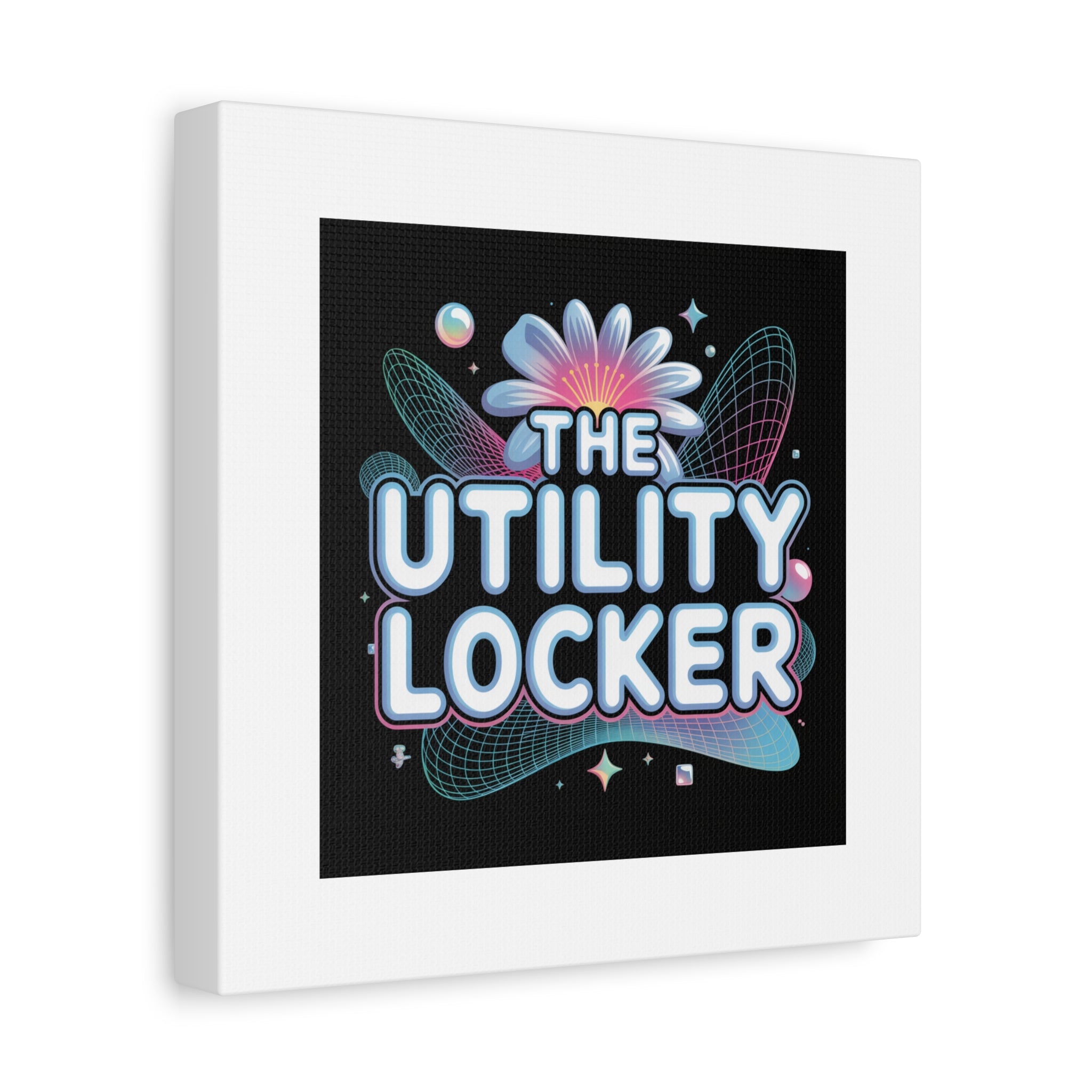 Y2K Cyber Holo 'The Utility Locker' Canvas | Retro Tech Print, Chrome Text