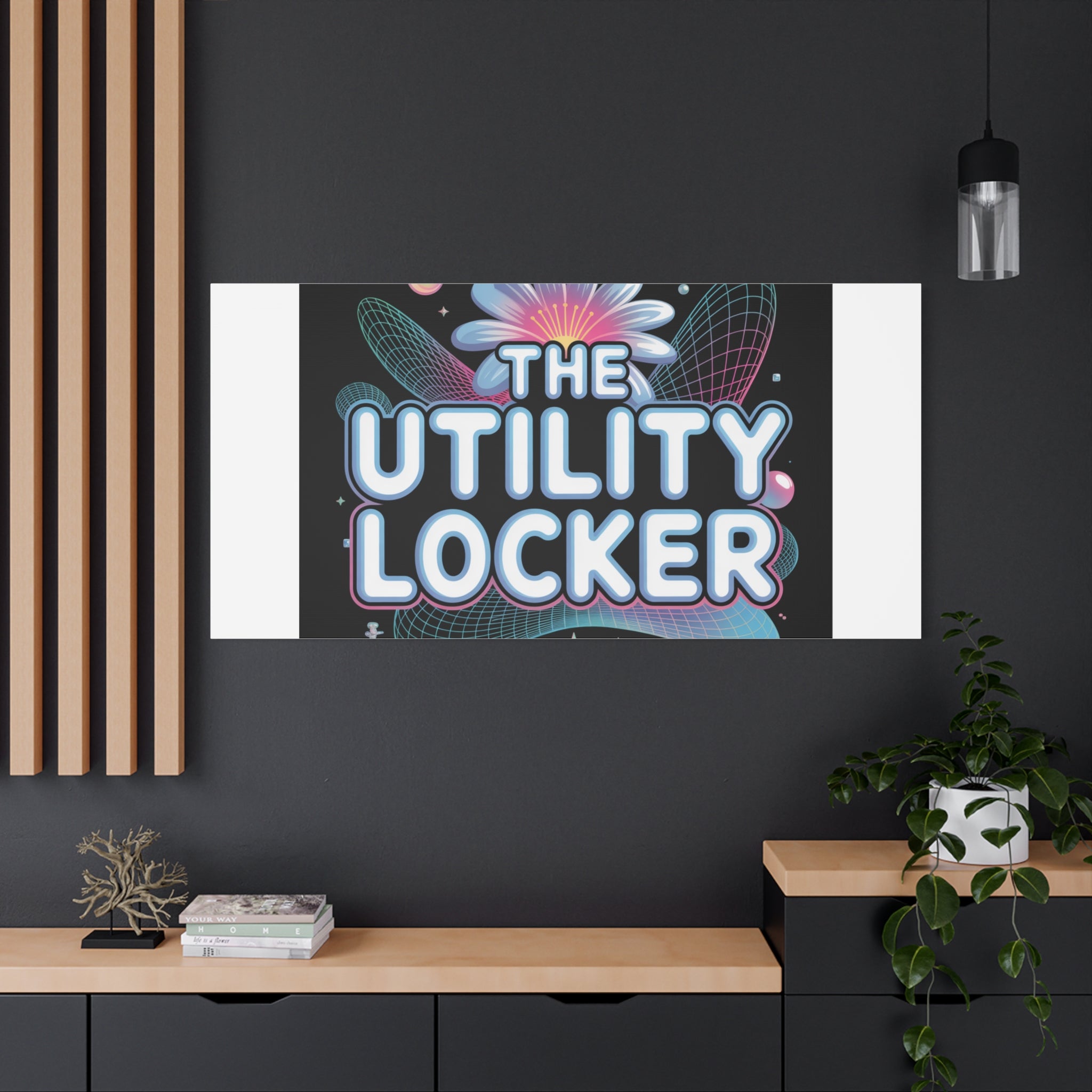 Y2K Cyber Holo 'The Utility Locker' Canvas | Retro Tech Print, Chrome Text