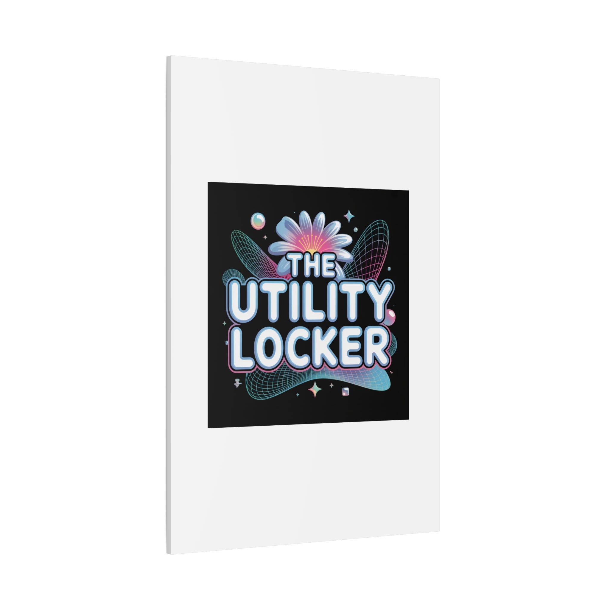 Y2K Cyber Holo 'The Utility Locker' Canvas | Retro Tech Print, Chrome Text