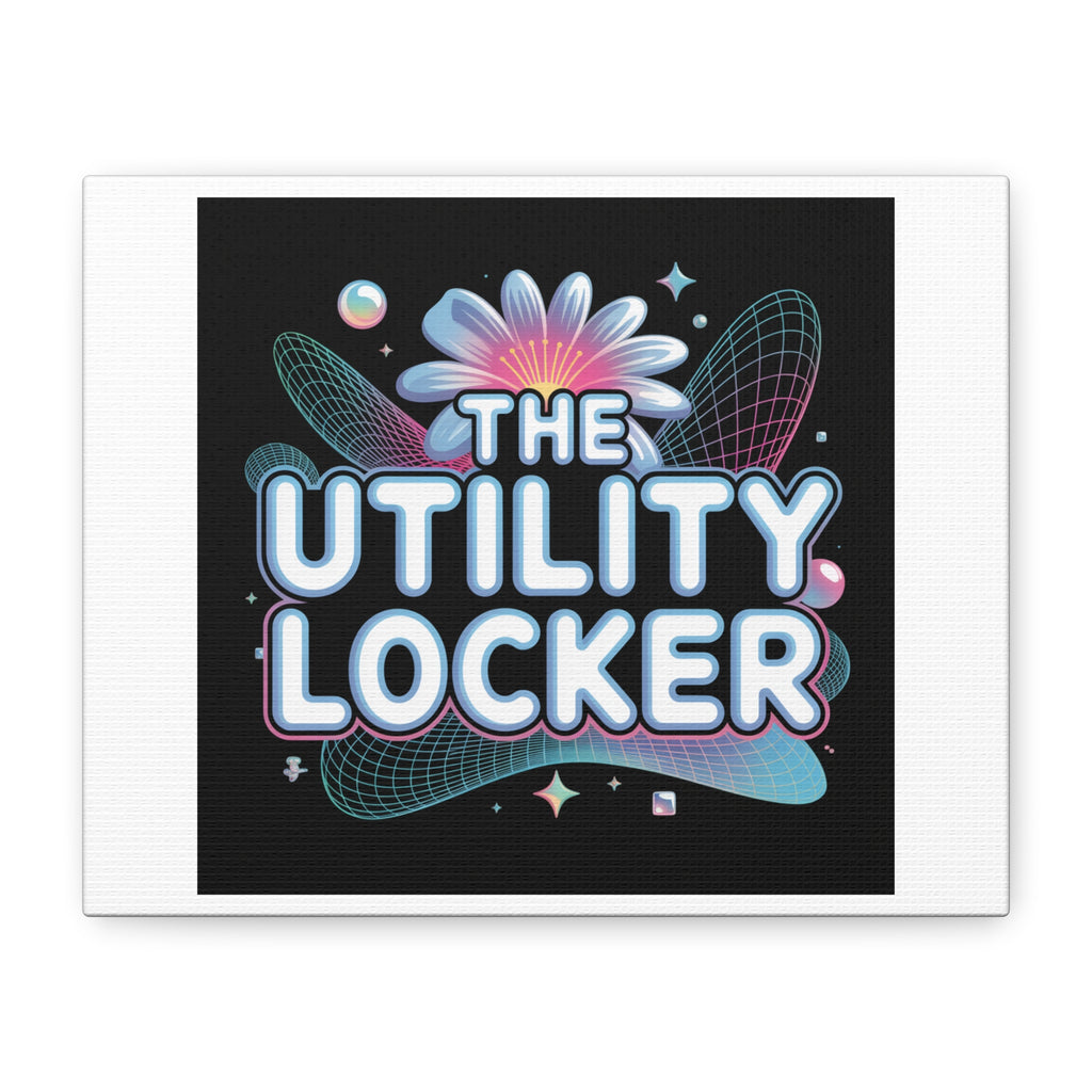 Y2K Cyber Holo 'The Utility Locker' Canvas | Retro Tech Print, Chrome Text
