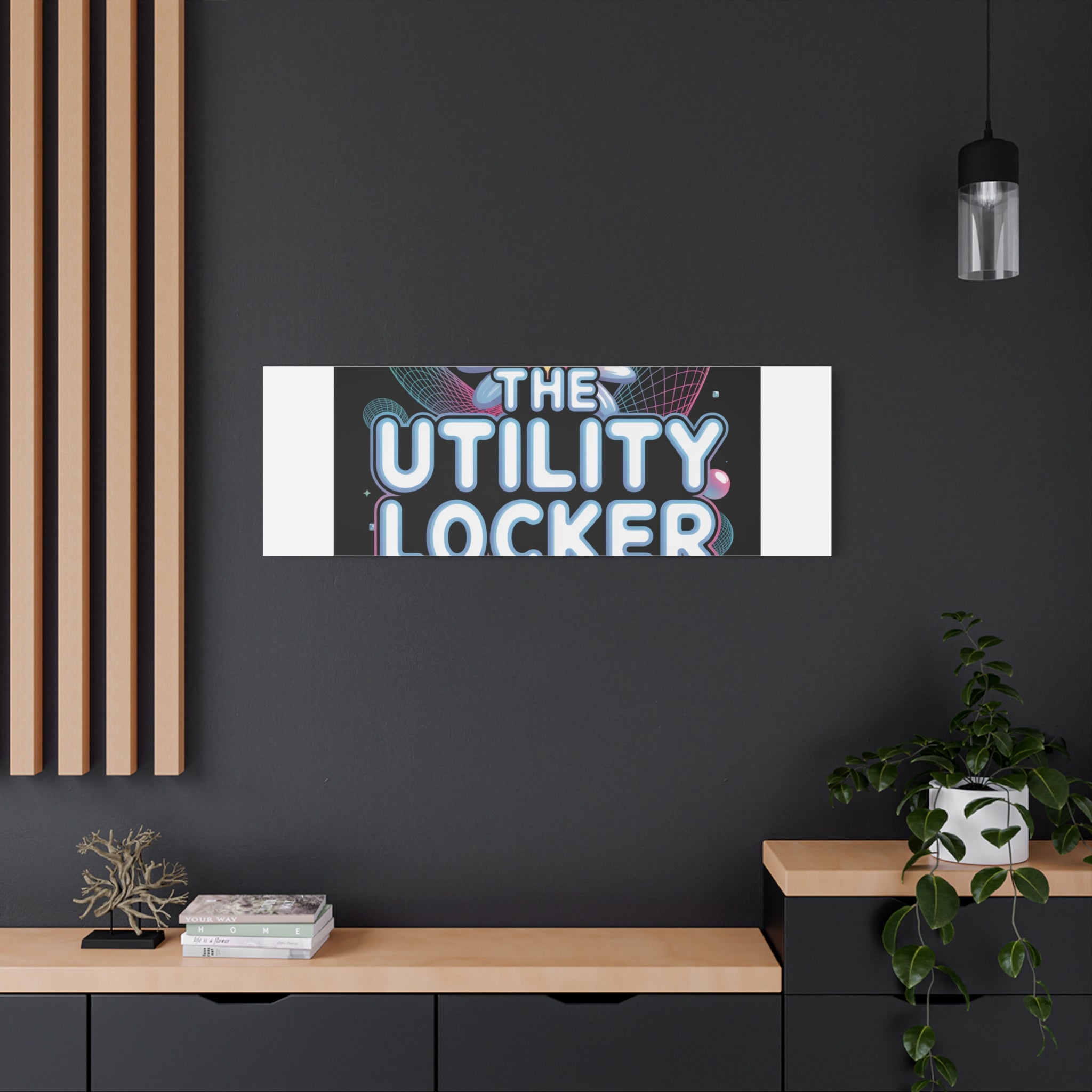 Y2K Cyber Holo 'The Utility Locker' Canvas | Retro Tech Print, Chrome Text